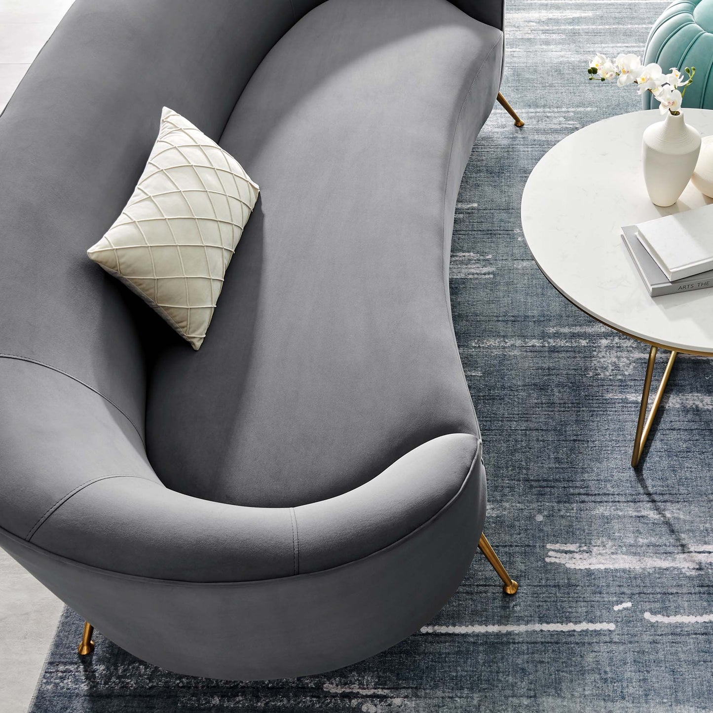Marchesa Upholstered Performance Velvet Sofa in Gray - Venini Furniture 