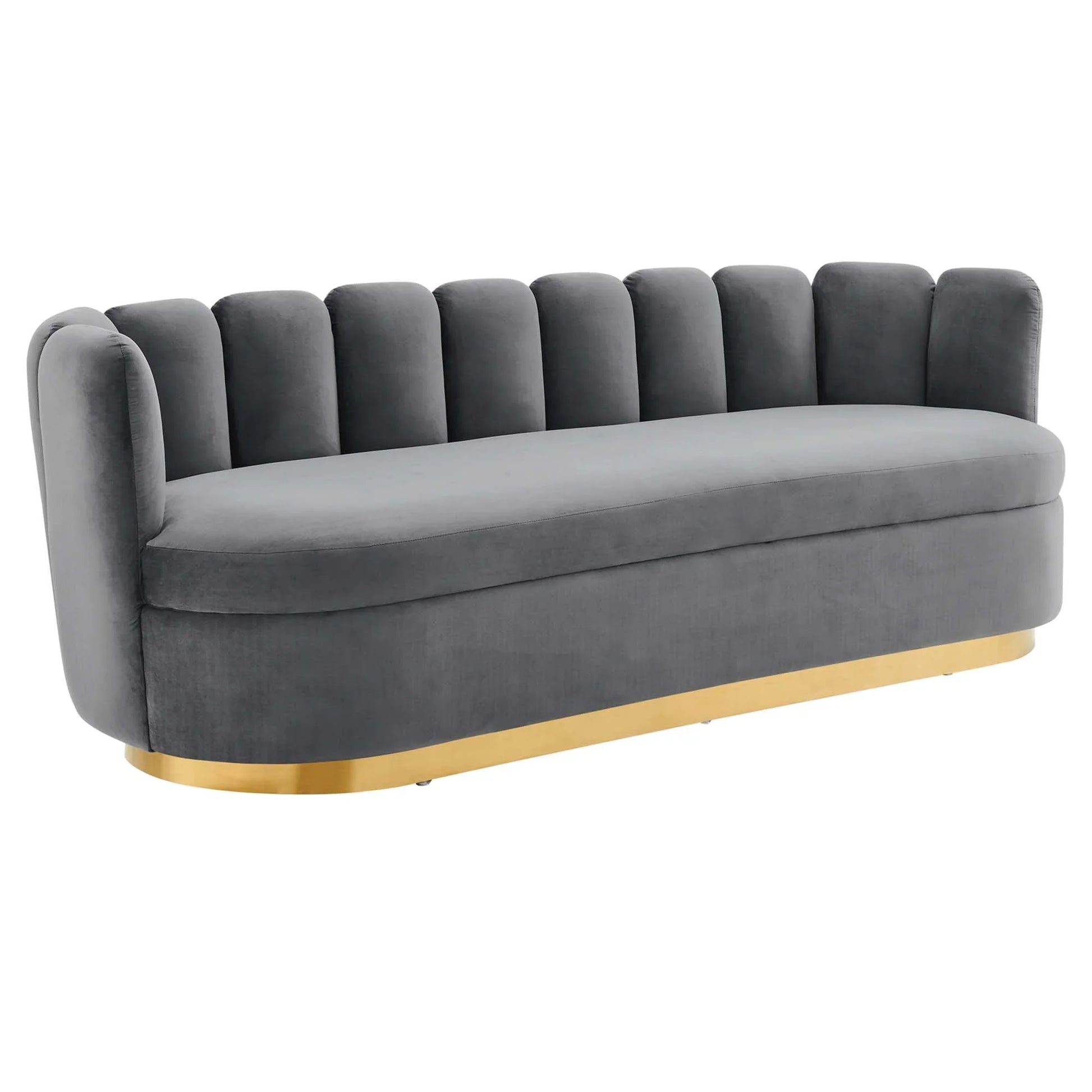 Victoria Channel Tufted Performance Velvet Sofa in Gray. - Venini Furniture 