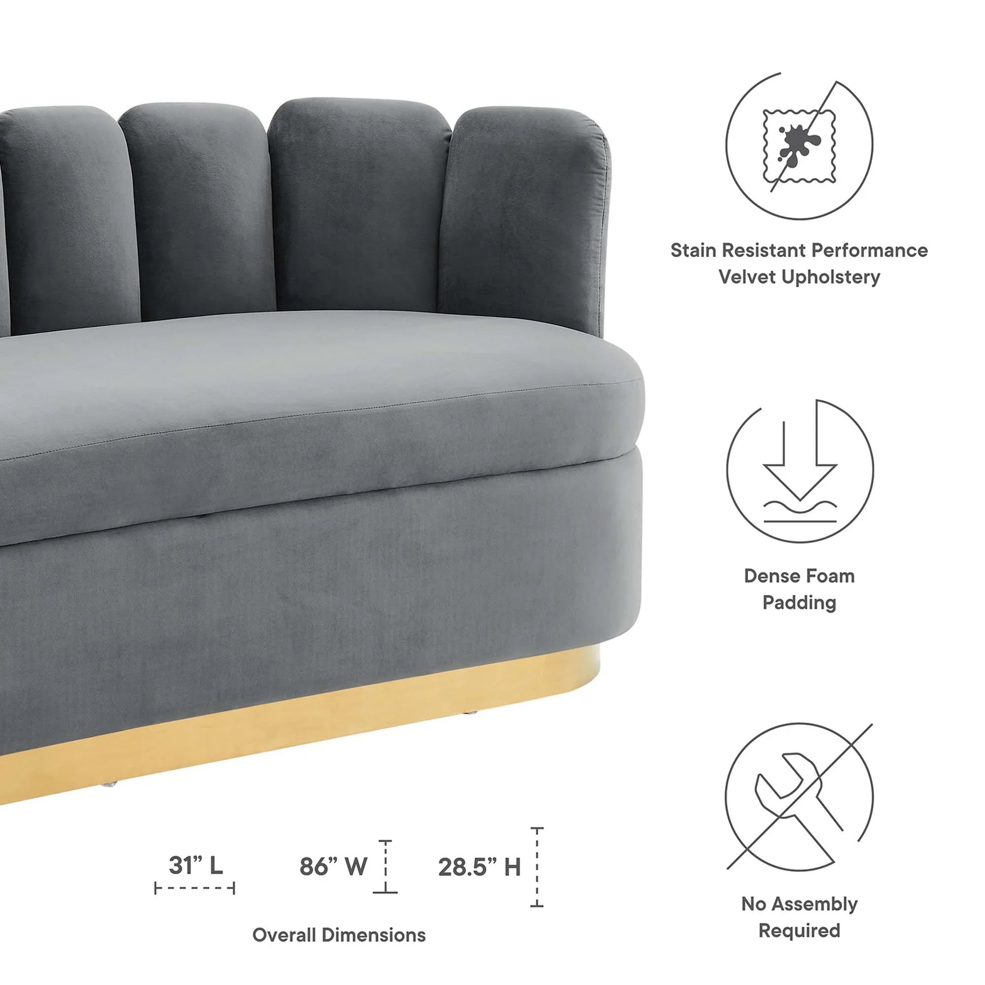 Victoria Channel Tufted Performance Velvet Sofa in Gray. - Venini Furniture 