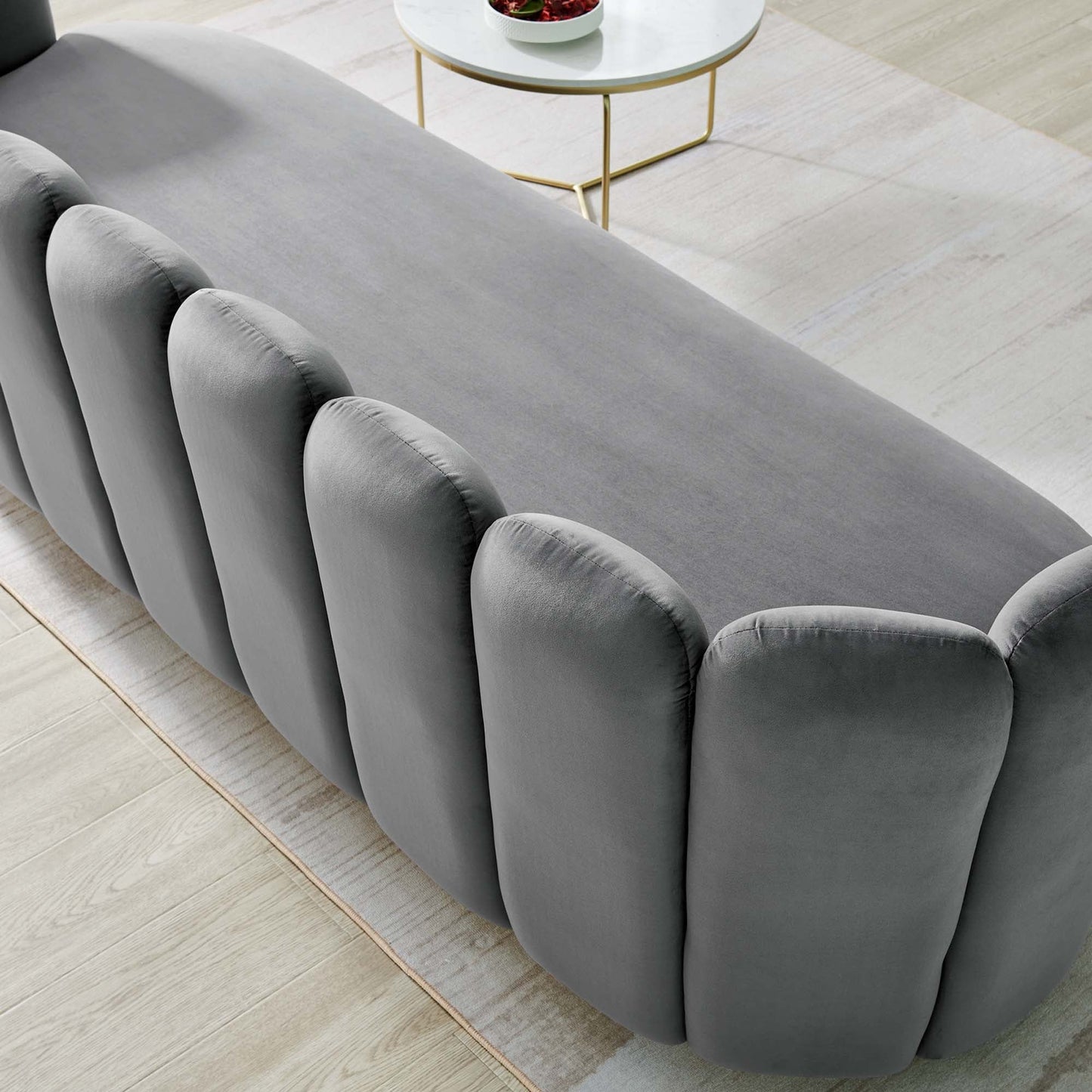 Victoria Channel Tufted Performance Velvet Sofa in Gray. - Venini Furniture 