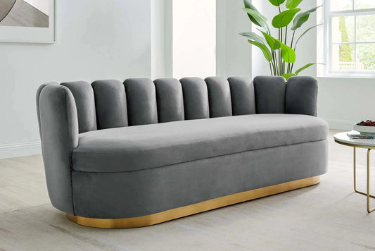 Victoria Channel Tufted Performance Velvet Sofa in Gray. - Venini Furniture 