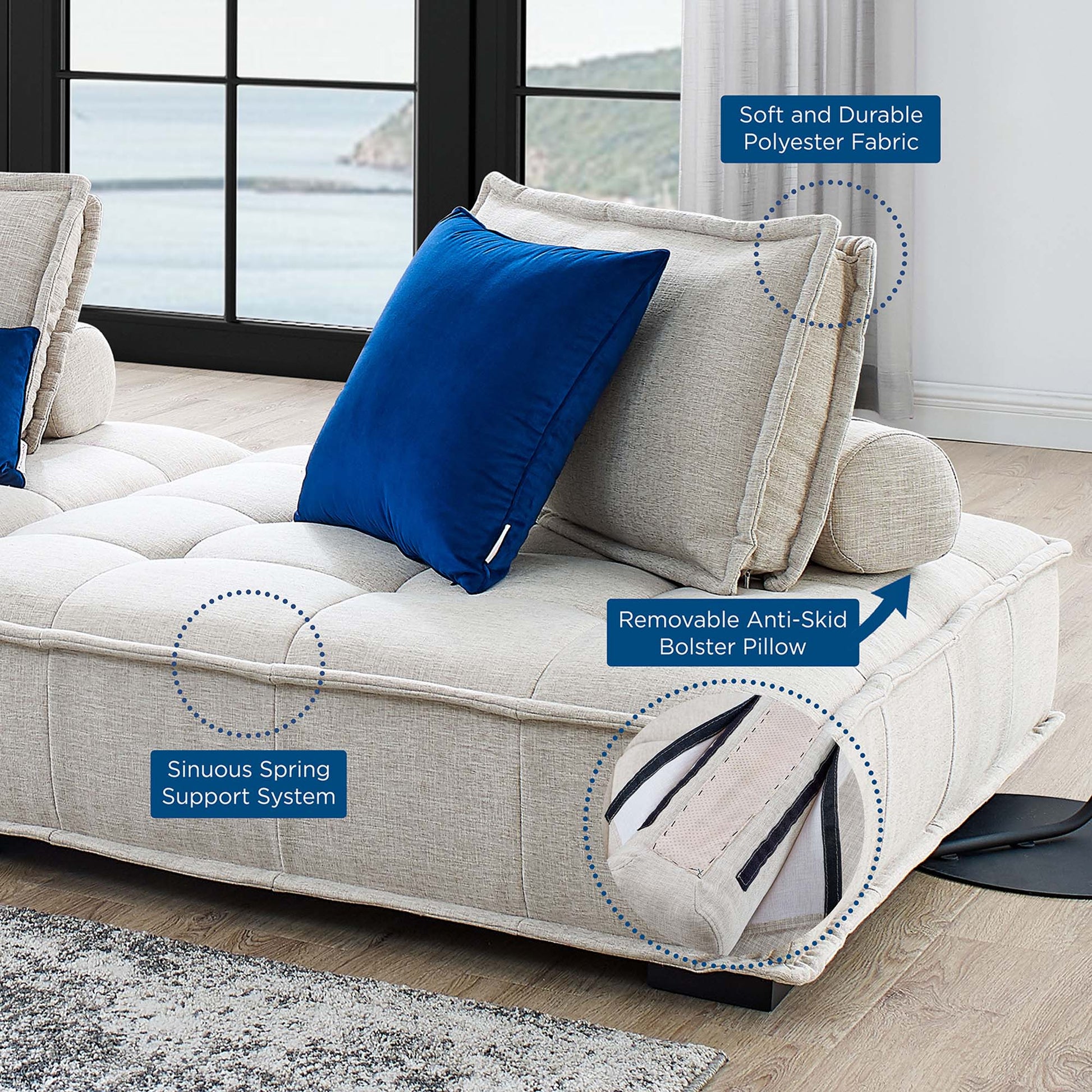 Saunter 4-Piece Tufted Fabric Fabric Sectional Sofa - Venini Furniture 