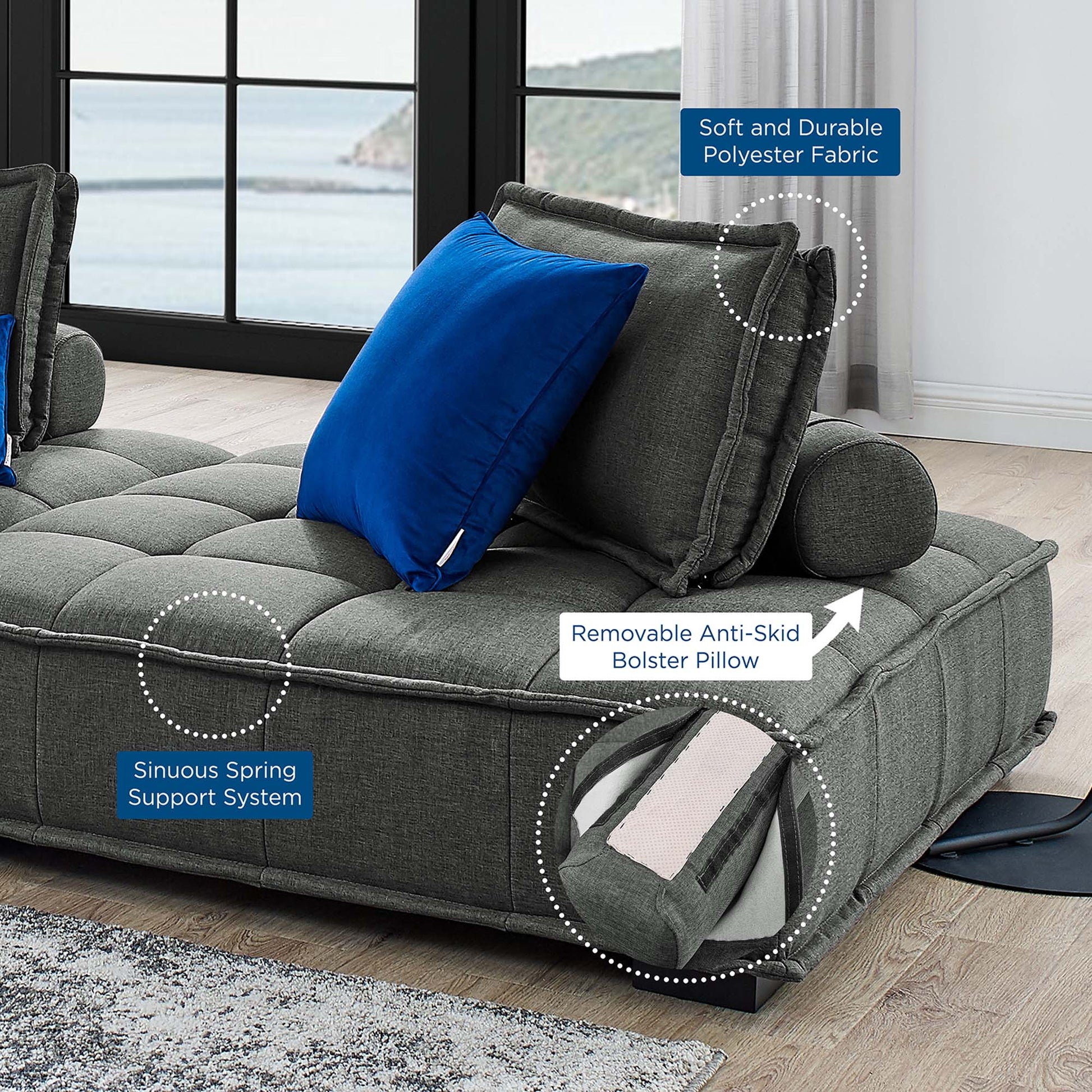 Saunter 4-Piece Tufted Fabric Fabric Sectional Sofa - Venini Furniture 