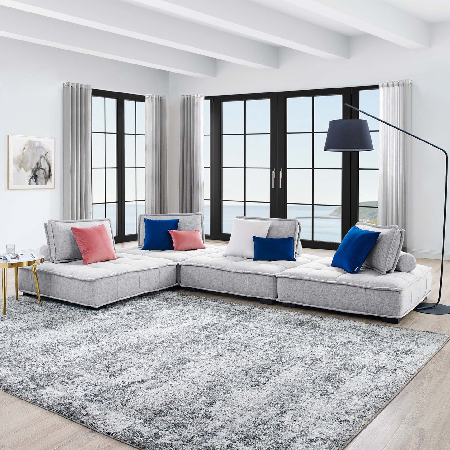 Saunter 4-Piece Tufted Fabric Fabric Sectional Sofa - Venini Furniture 