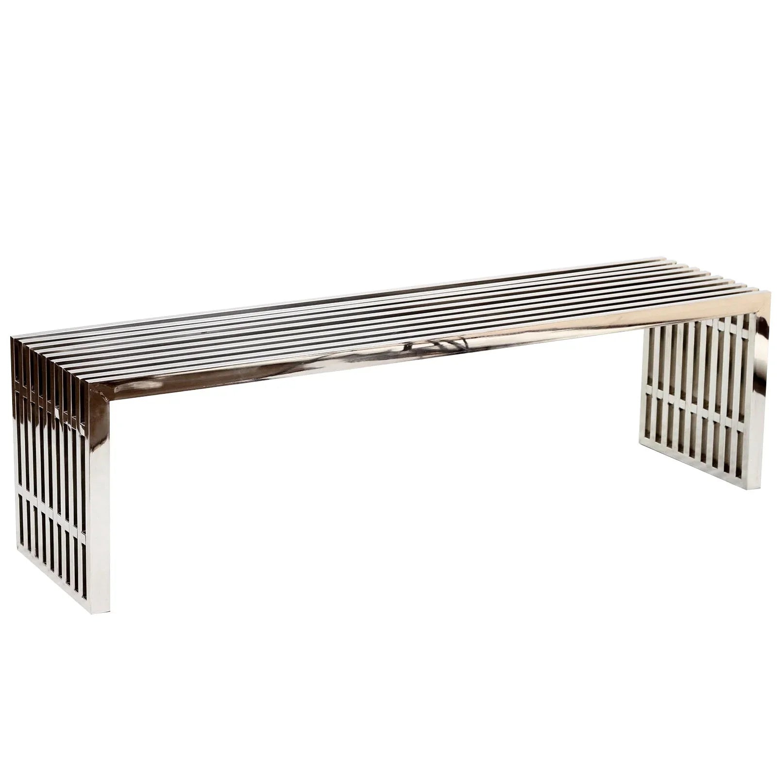 Gridiron Large Stainless Steel Bench in Silver. - Venini Furniture 