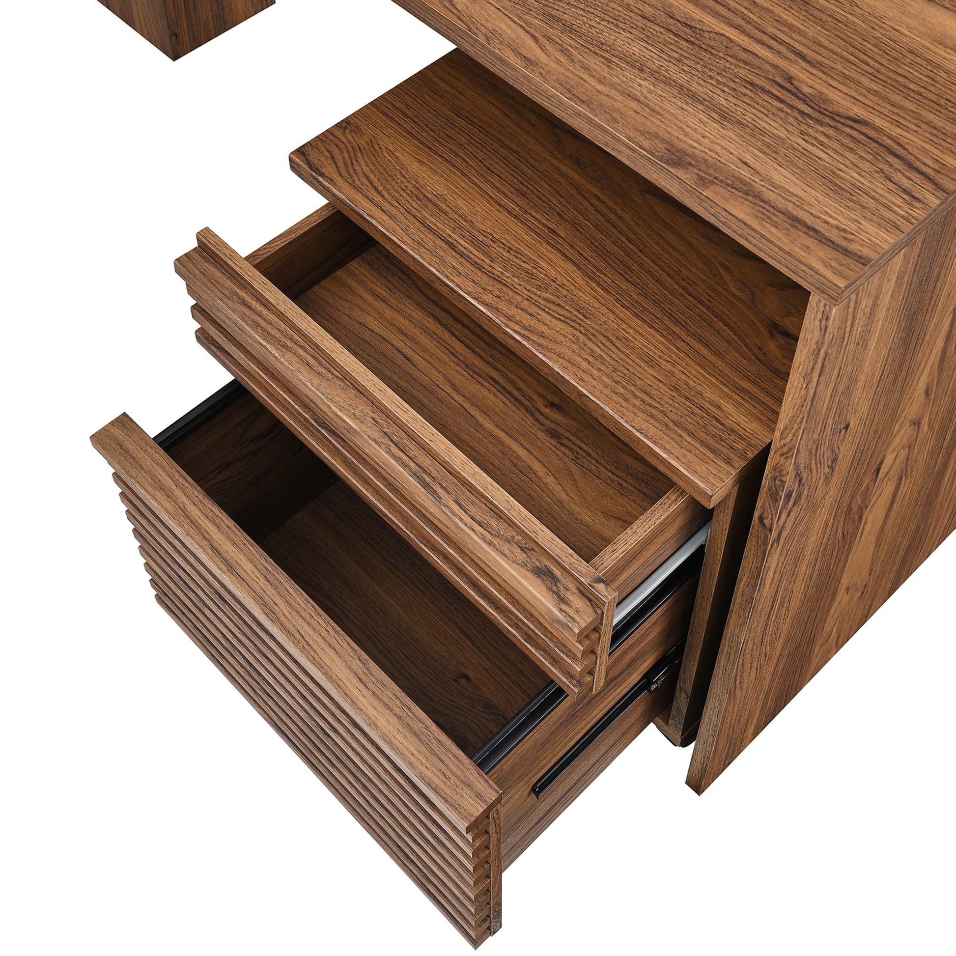 Render Wood Desk and File Cabinet Set in Walnut. - Venini Furniture 