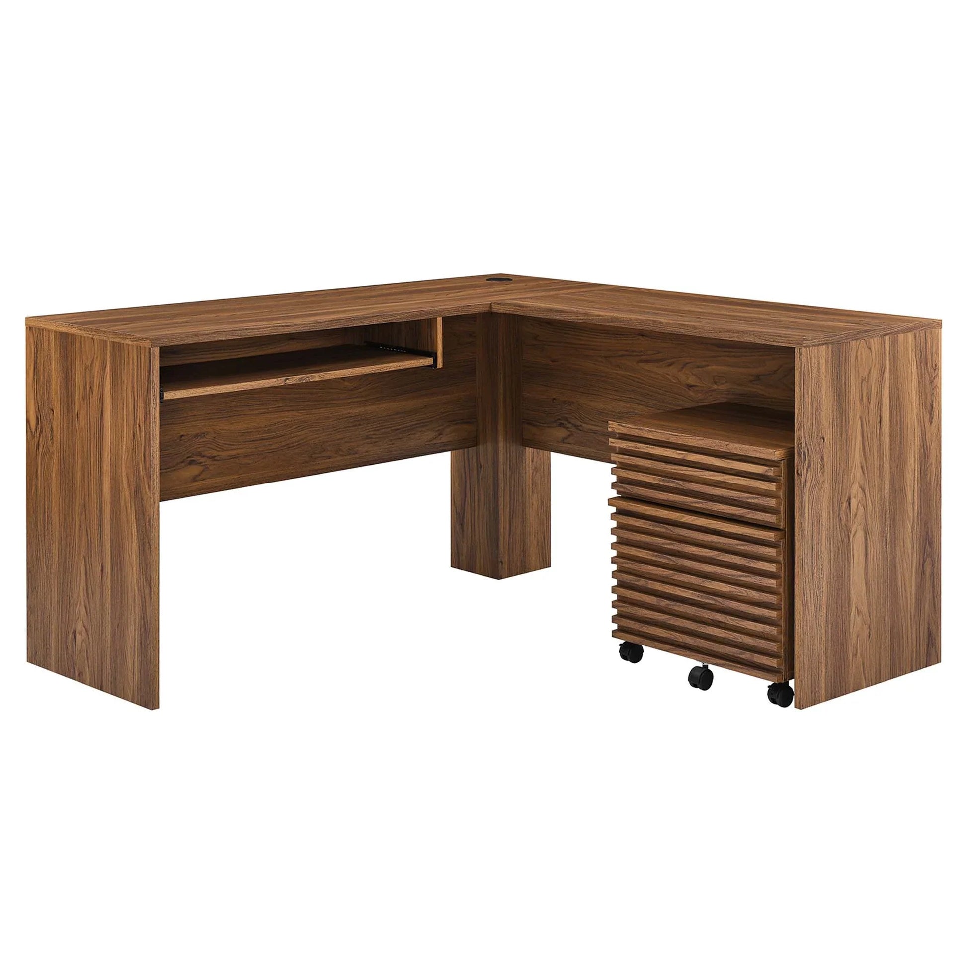 Render Wood Desk and File Cabinet Set in Walnut. - Venini Furniture 