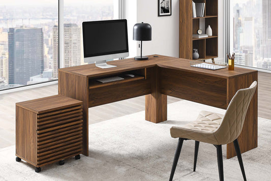 Render Wood Desk and File Cabinet Set in Walnut. - Venini Furniture 