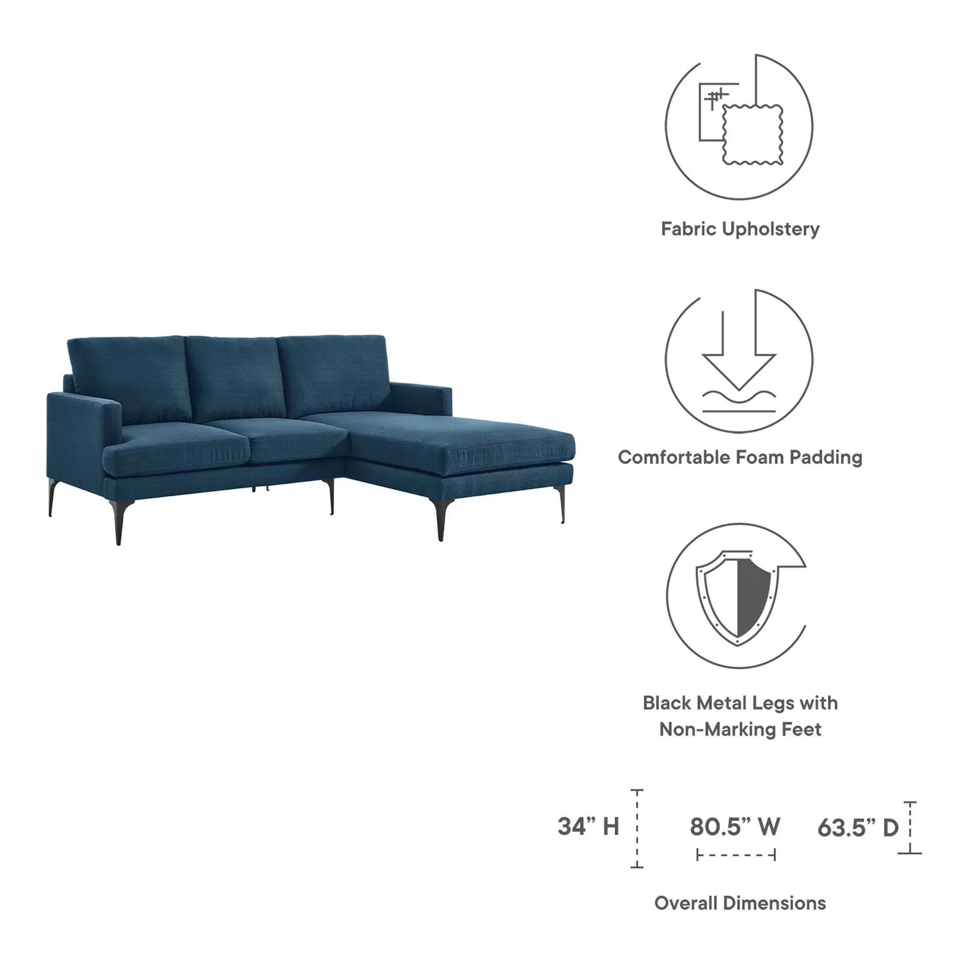 Evermore Right-Facing Upholstered Fabric Sectional Sofa. - Venini Furniture 