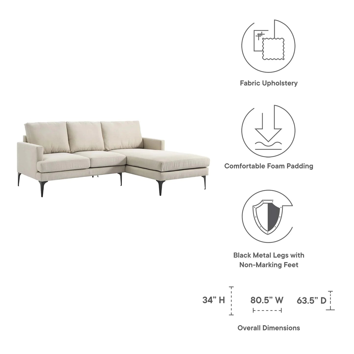 Evermore Right-Facing Upholstered Fabric Sectional Sofa. - Venini Furniture 