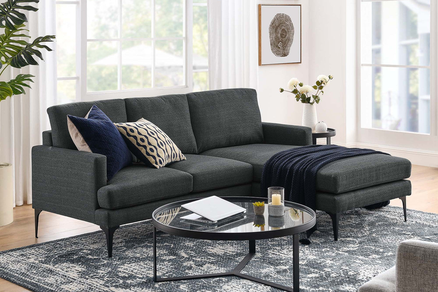Evermore Right-Facing Upholstered Fabric Sectional Sofa. - Venini Furniture 