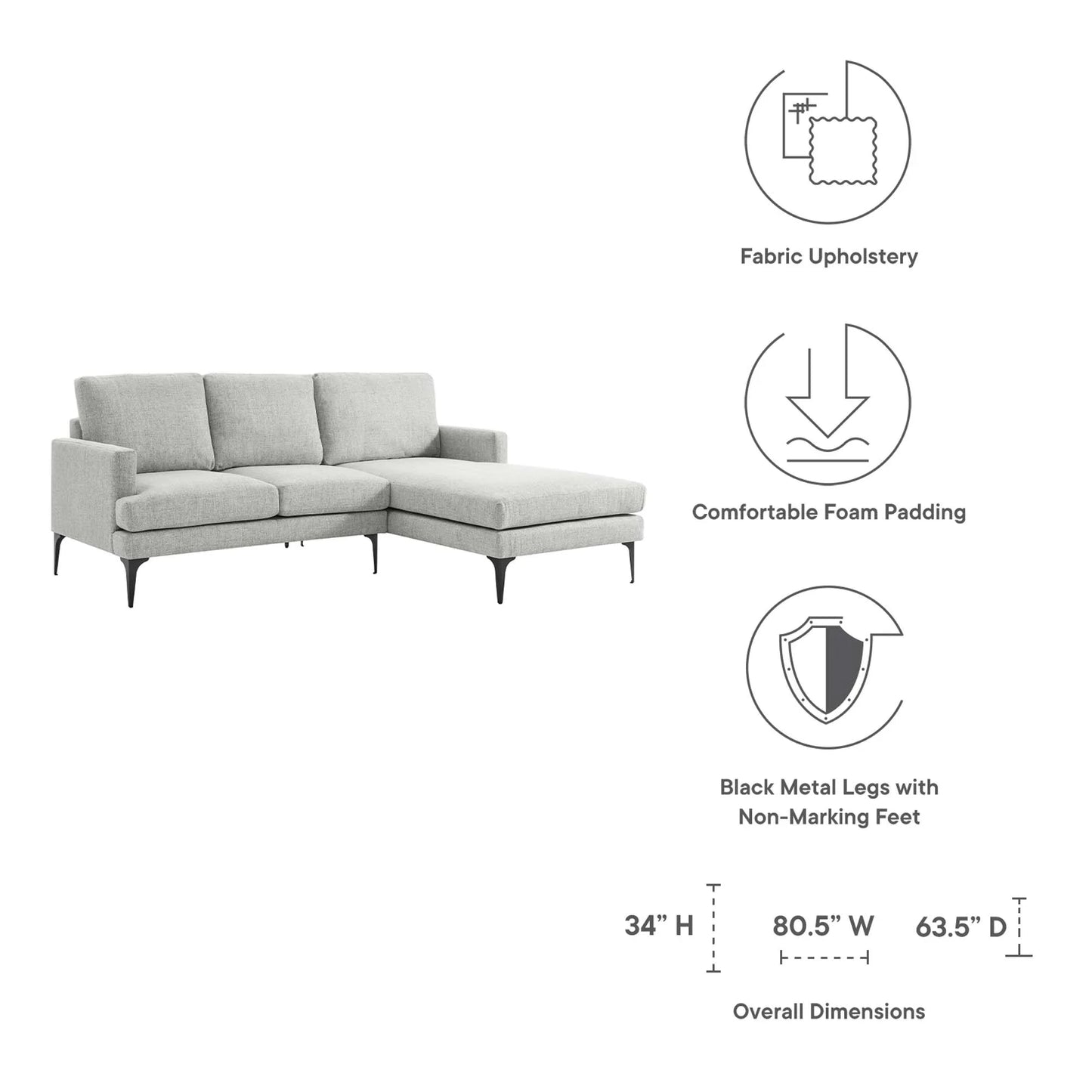 Evermore Right-Facing Upholstered Fabric Sectional Sofa. - Venini Furniture 