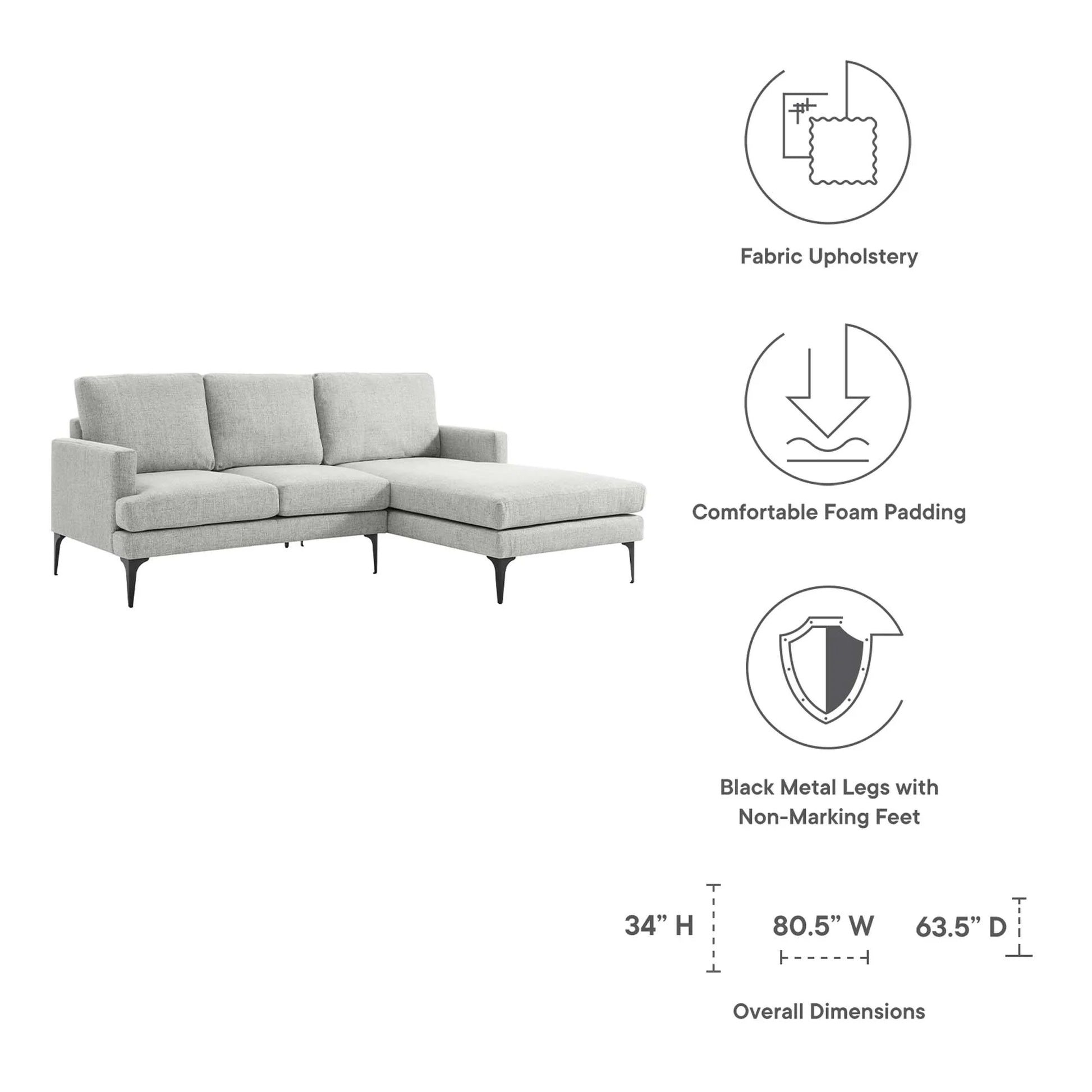 Evermore Right-Facing Upholstered Fabric Sectional Sofa. - Venini Furniture 
