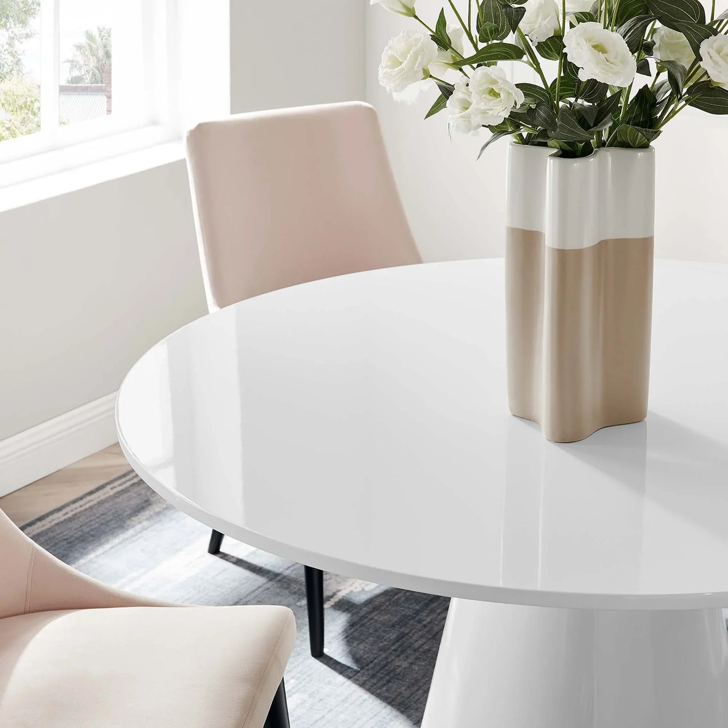Provision 47" Round Dining Table in White. - Venini Furniture 