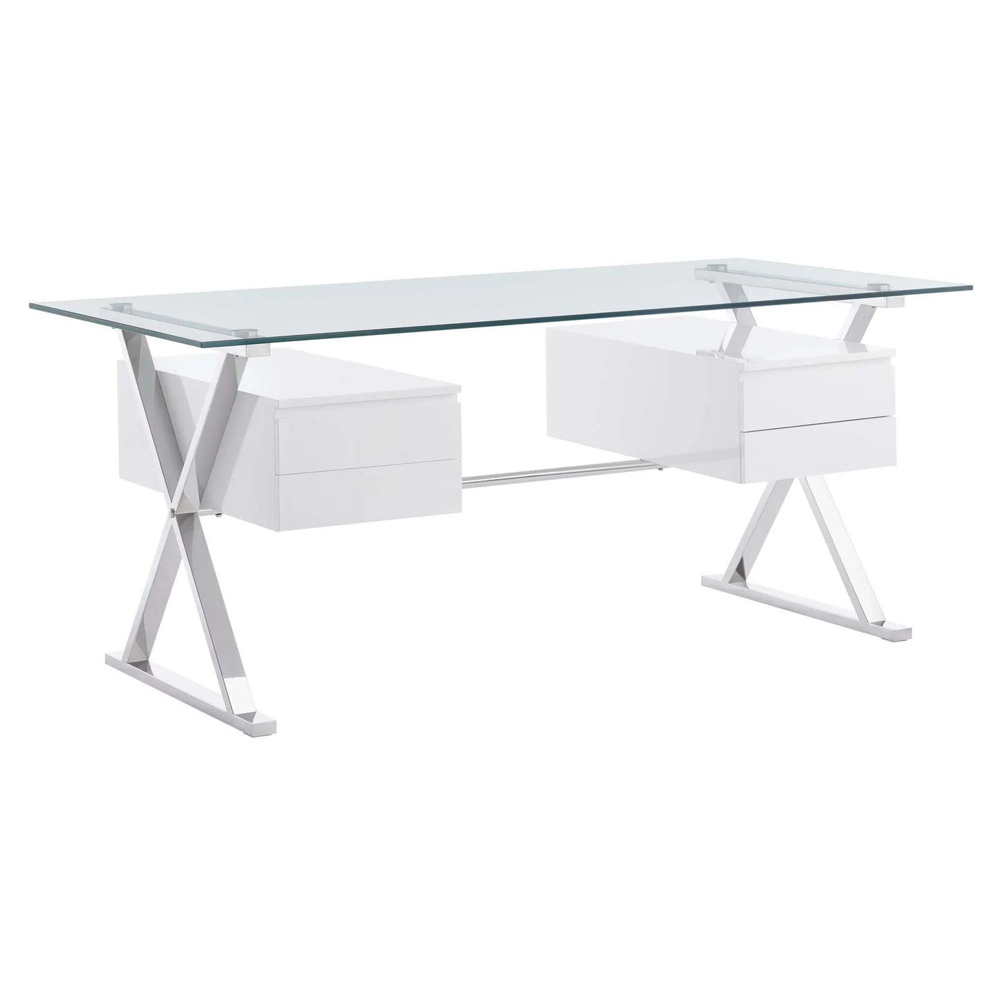 Sector 71" Glass Top Glass Office Desk. - Venini Furniture 