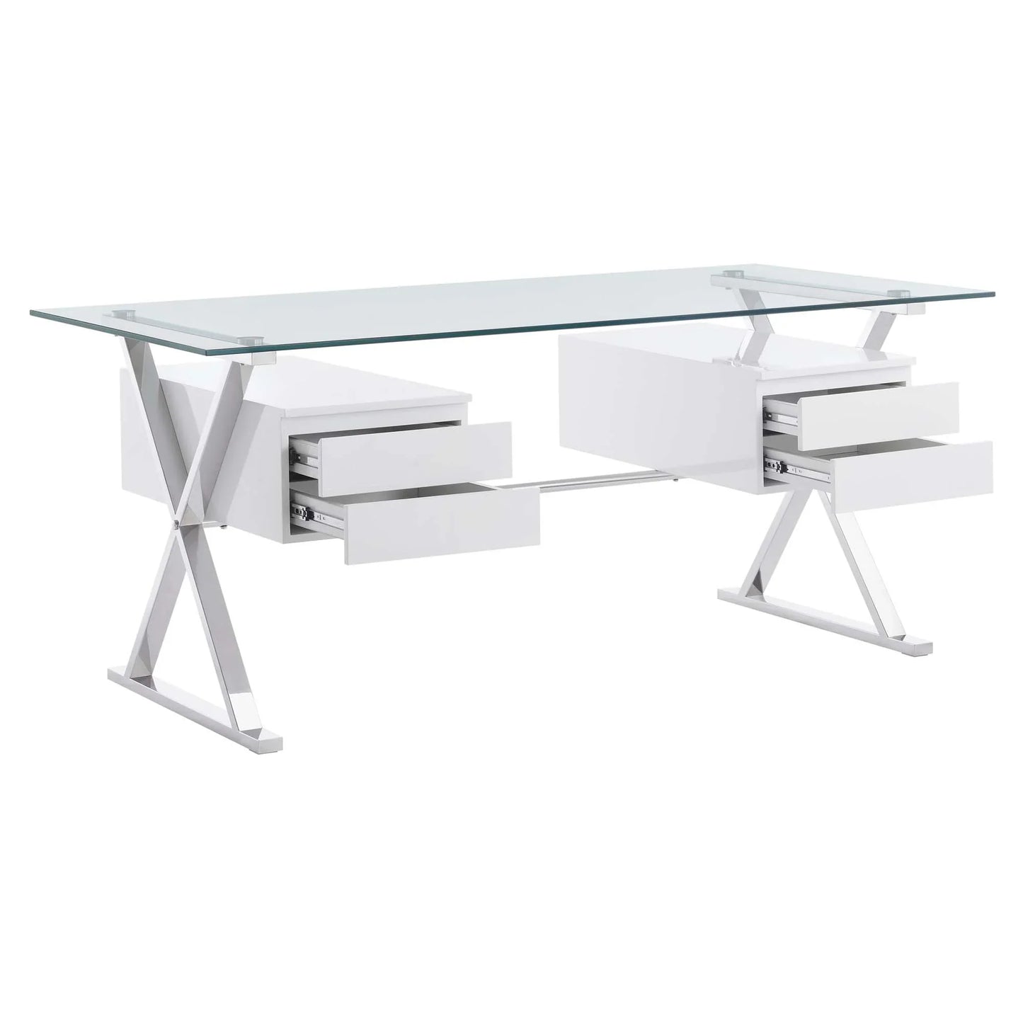 Sector 71" Glass Top Glass Office Desk. - Venini Furniture 