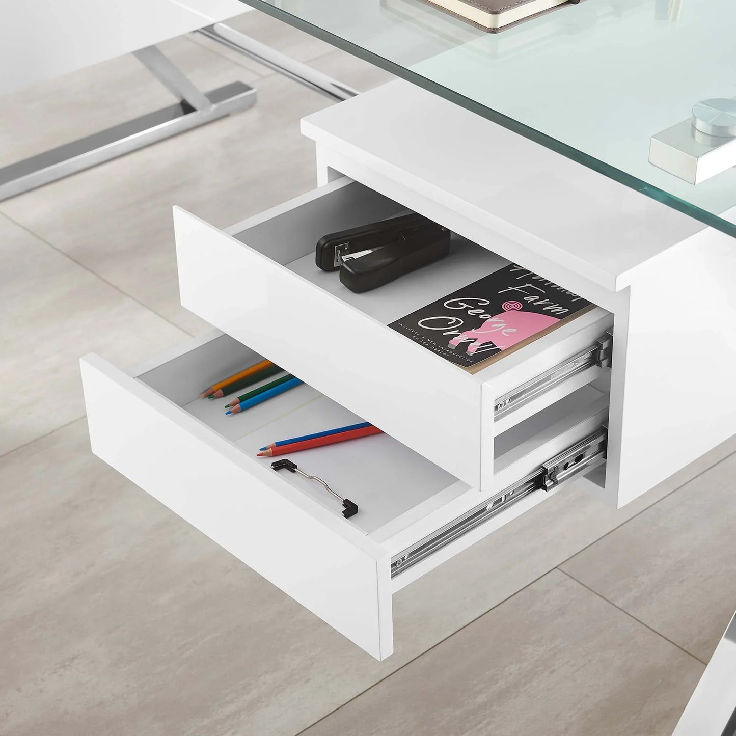 Sector 71" Glass Top Glass Office Desk. - Venini Furniture 