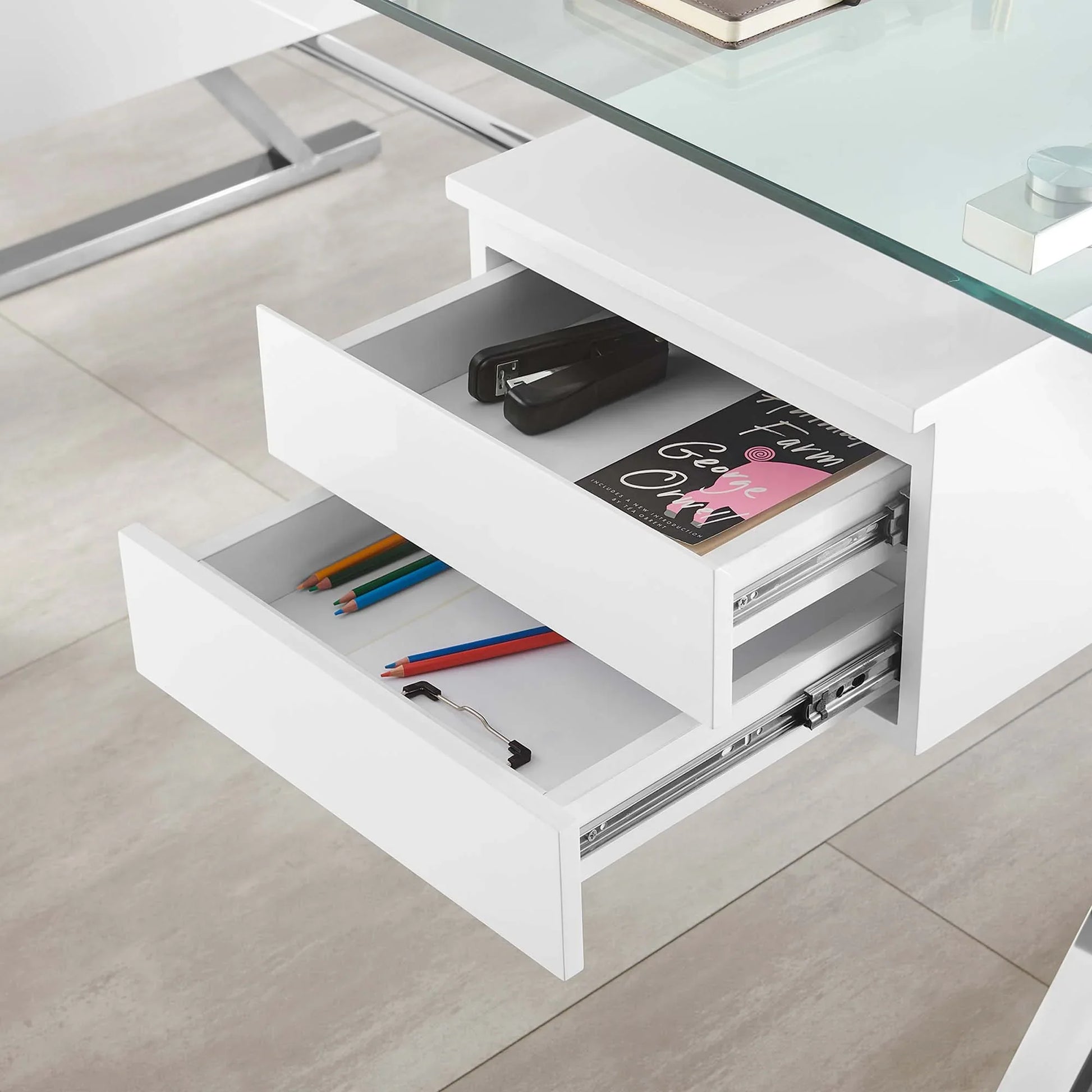 Sector 71" Glass Top Glass Office Desk. - Venini Furniture 