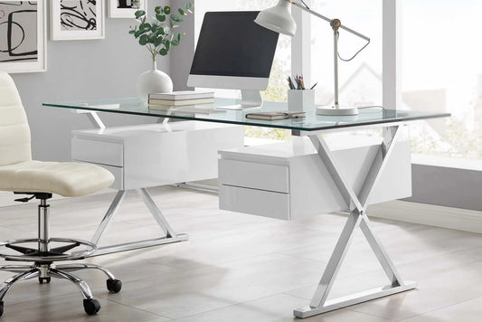 Sector 71" Glass Top Glass Office Desk. - Venini Furniture 