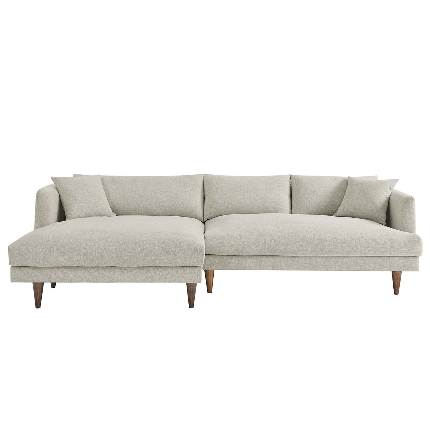 Zoya Left-Facing Down Filled Overstuffed Sectional Sofa in Heathered Weave Ivory. - Venini Furniture 
