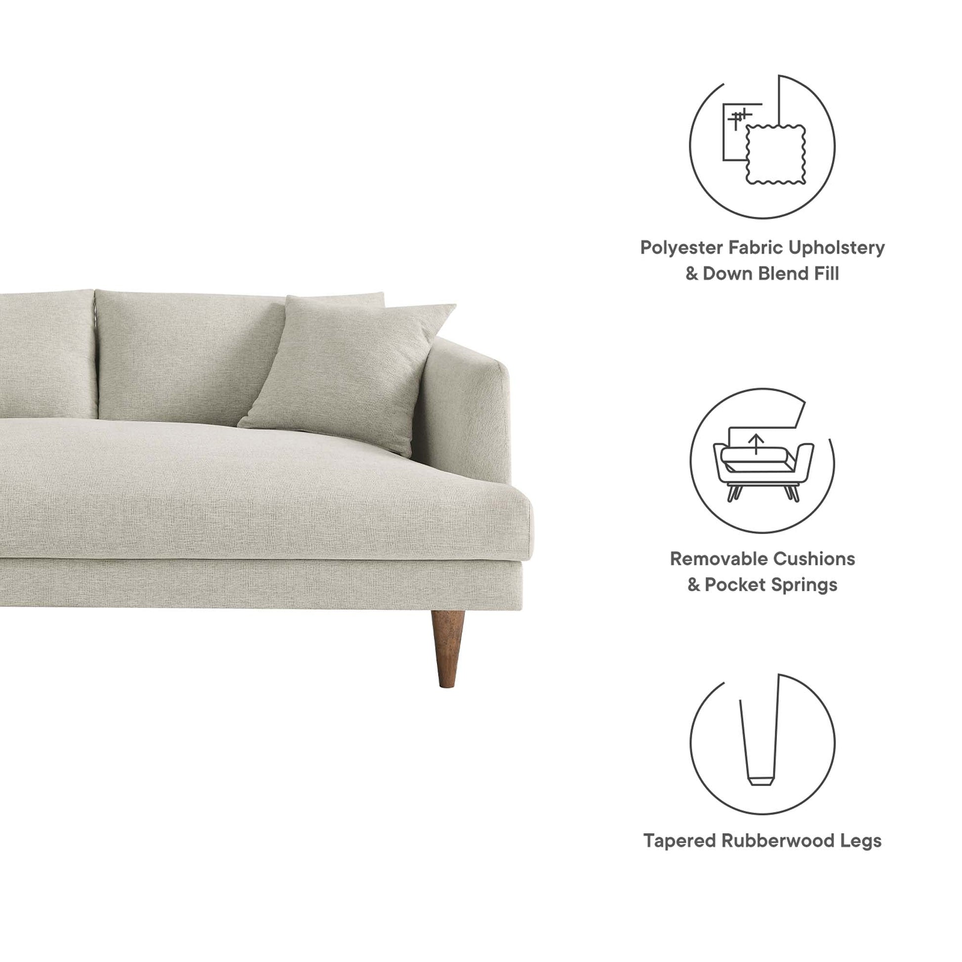 Zoya Left-Facing Down Filled Overstuffed Sectional Sofa in Heathered Weave Ivory. - Venini Furniture 