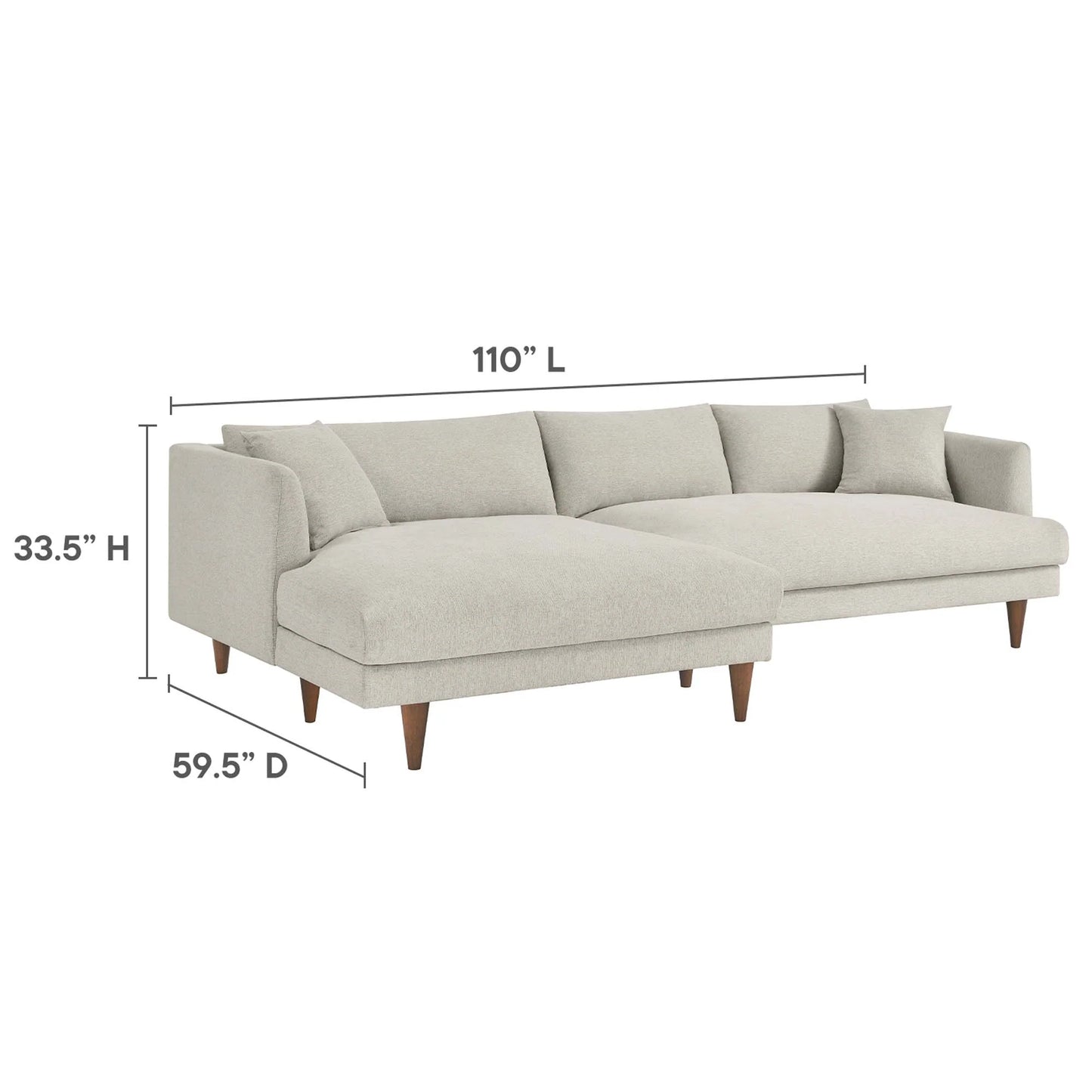 Zoya Left-Facing Down Filled Overstuffed Sectional Sofa in Heathered Weave Ivory. - Venini Furniture 
