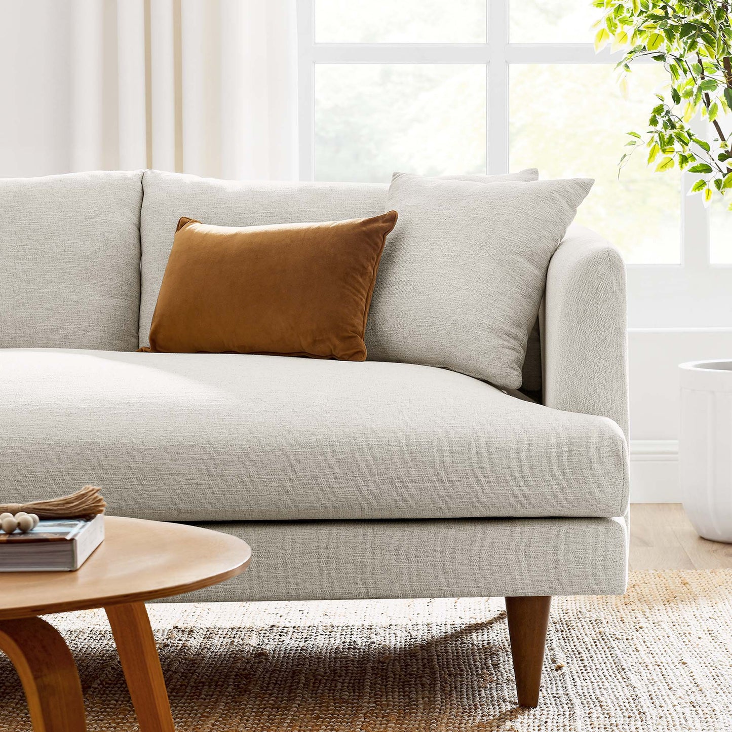 Zoya Left-Facing Down Filled Overstuffed Sectional Sofa in Heathered Weave Ivory. - Venini Furniture 