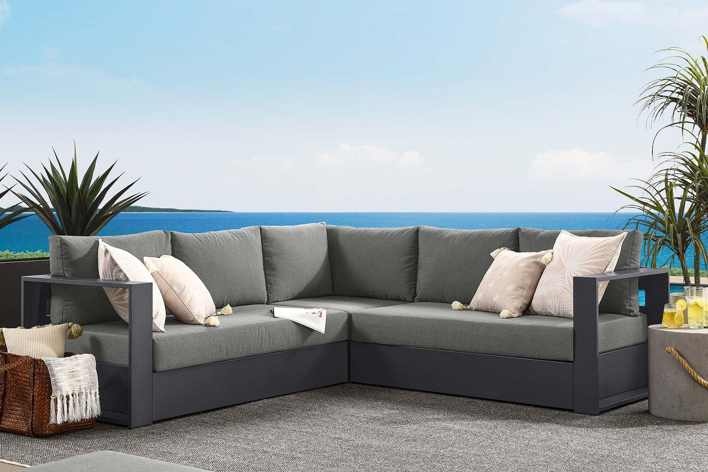 Tahoe 3-Piece Outdoor Patio Powder-Coated Aluminum Sectional Sofa Set. - Venini Furniture 