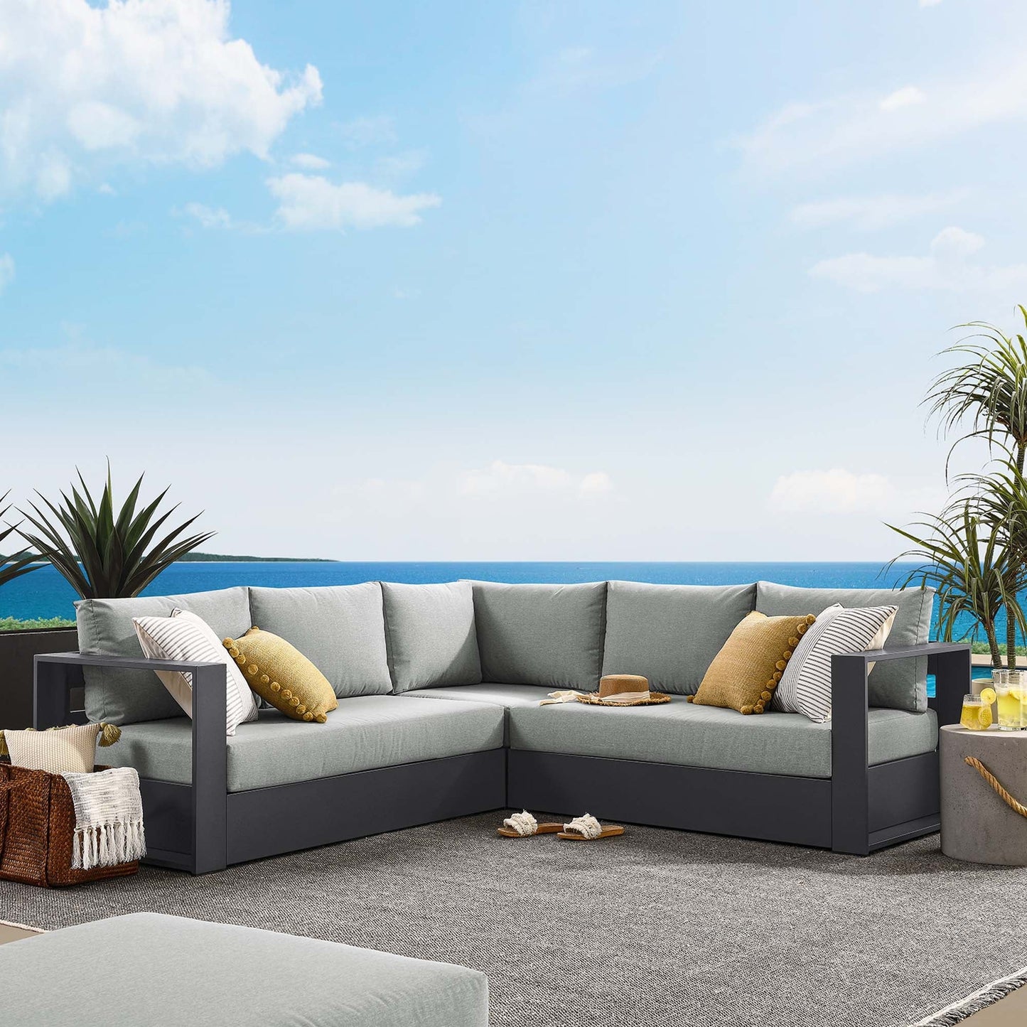 Tahoe 3-Piece Outdoor Patio Powder-Coated Aluminum Sectional Sofa Set. - Venini Furniture 