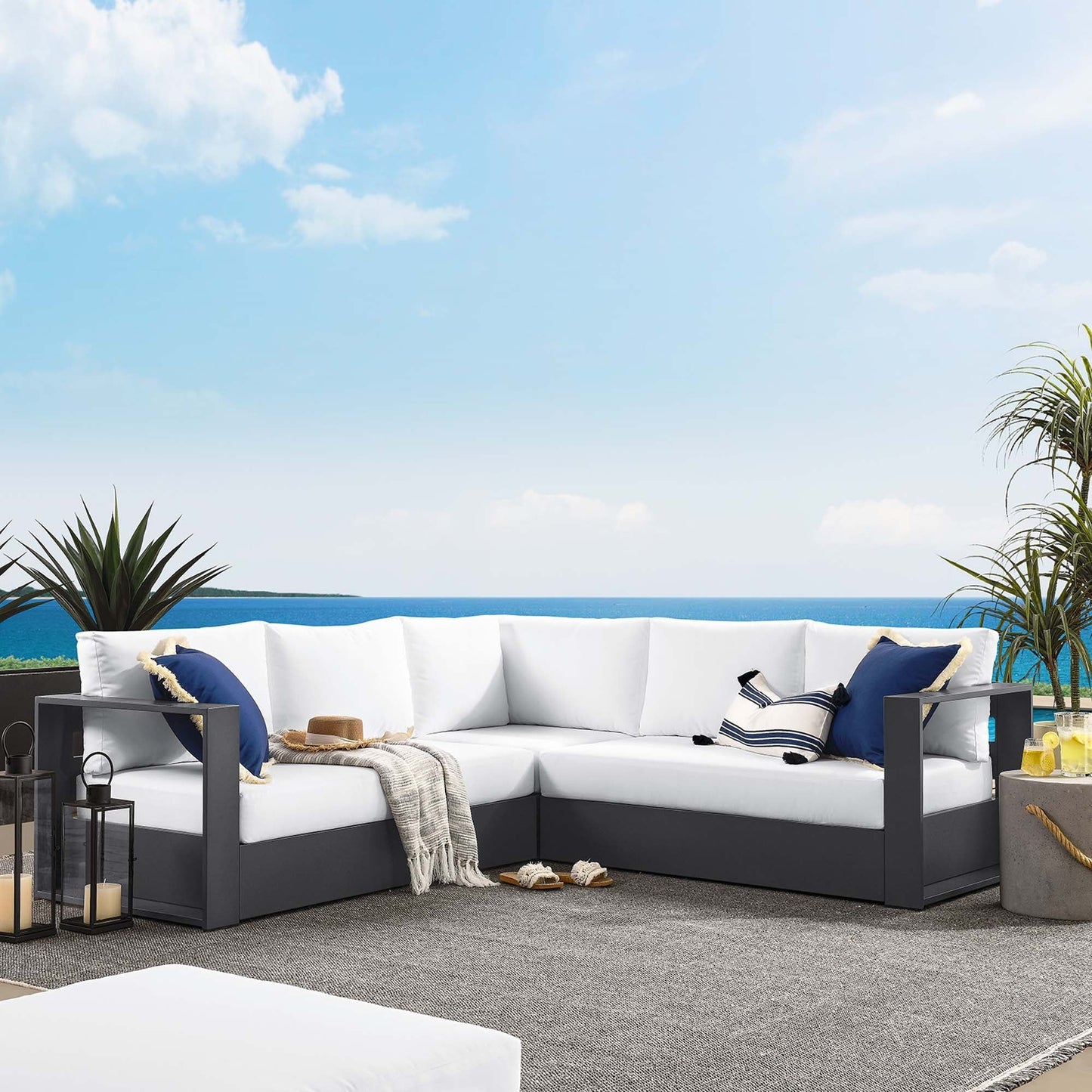 Tahoe 3-Piece Outdoor Patio Powder-Coated Aluminum Sectional Sofa Set. - Venini Furniture 