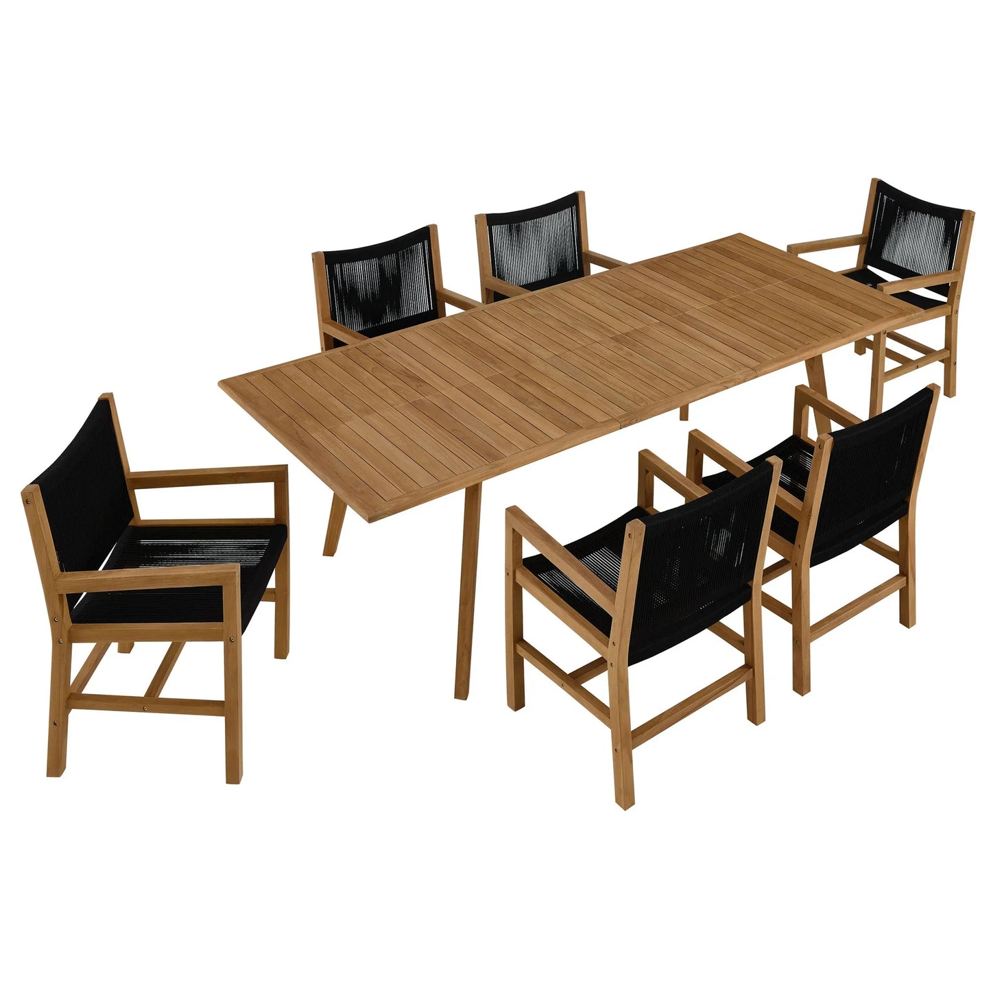 Vienna 7-Piece Outdoor Patio Teak and Rope Dining Set with Armless Chairs. - Venini Furniture 