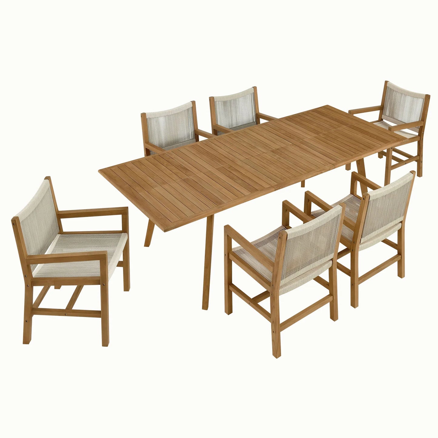 Vienna 7-Piece Outdoor Patio Teak and Rope Dining Set with Armless Chairs. - Venini Furniture 