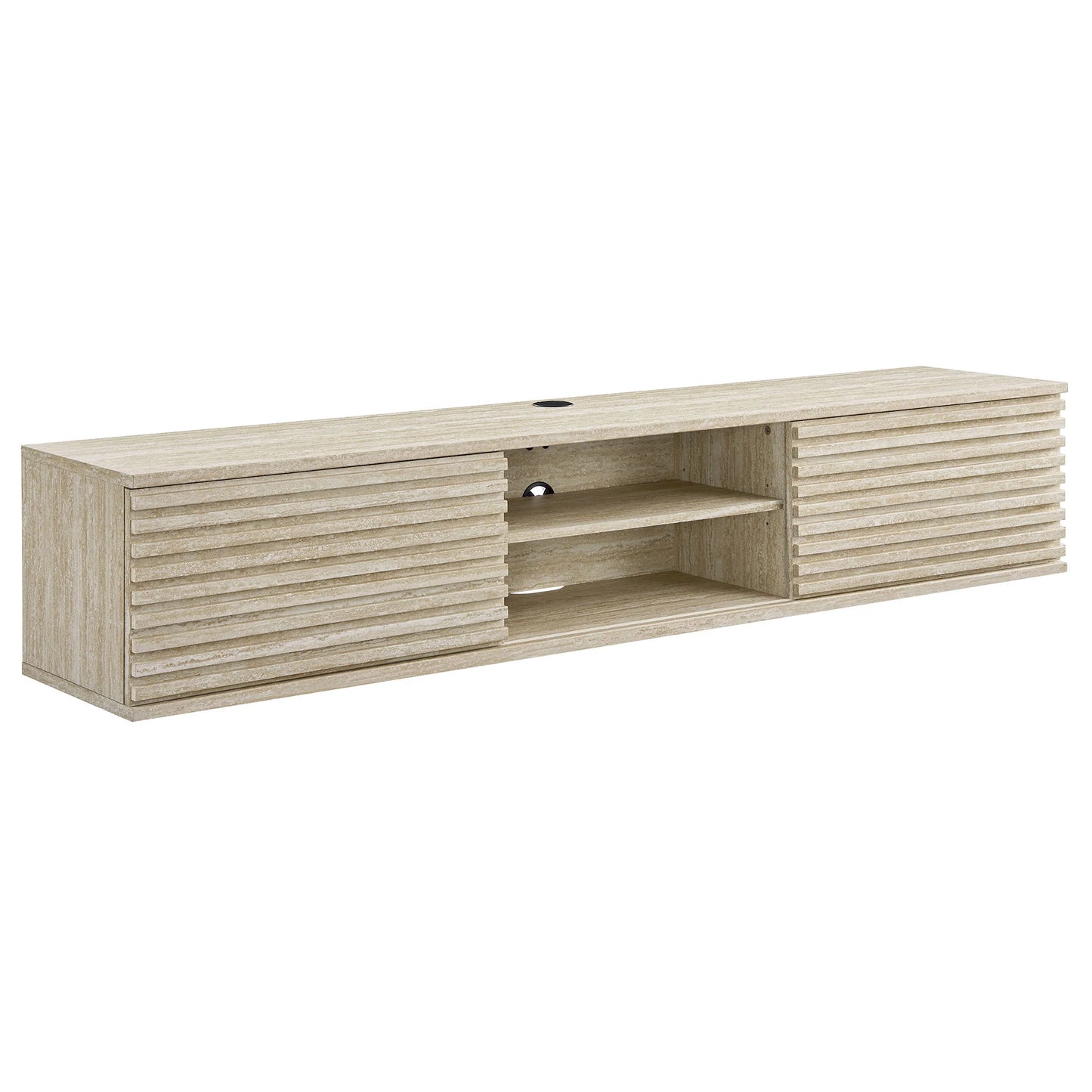 Render 70" Faux Travertine Wall-Mount Media Console TV Stand in Travertine