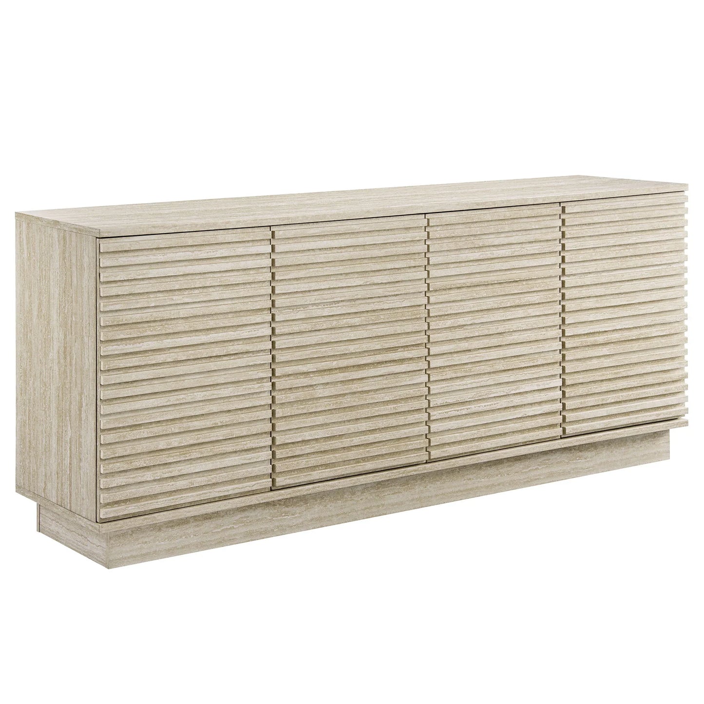 Render 70" Faux Travertine Sideboard Cabinet TV Stand in Travertine. - Venini Furniture 