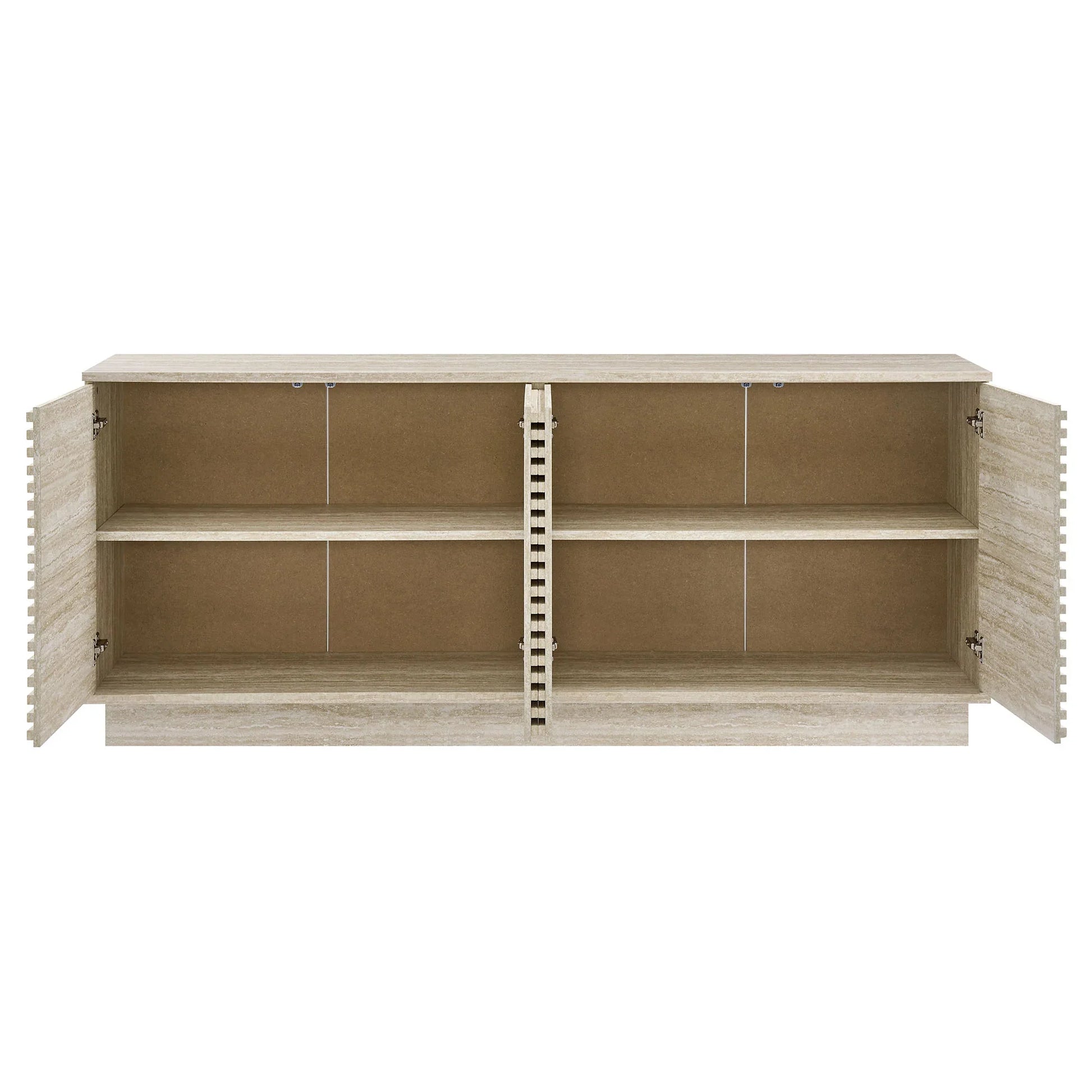 Render 70" Faux Travertine Sideboard Cabinet TV Stand in Travertine. - Venini Furniture 
