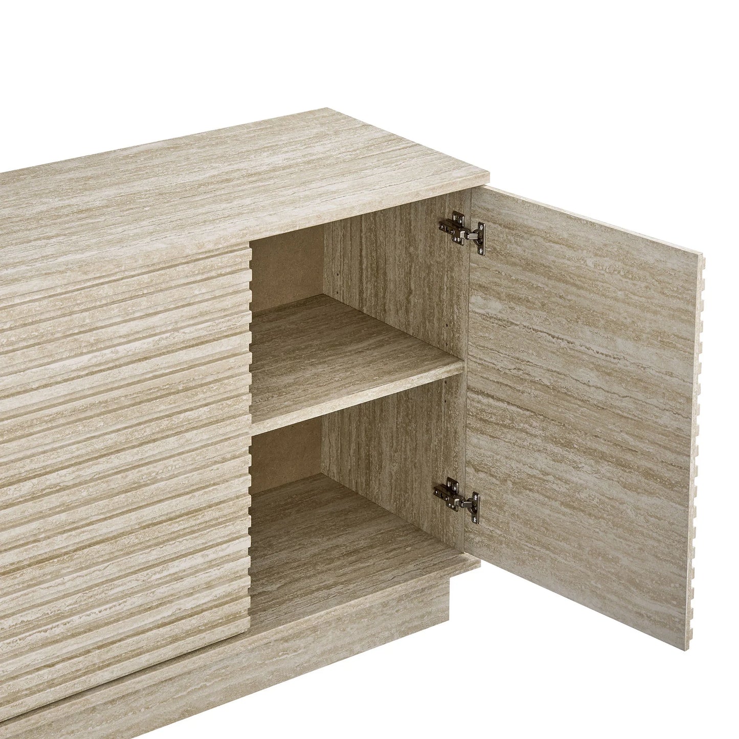 Render 70" Faux Travertine Sideboard Cabinet TV Stand in Travertine. - Venini Furniture 