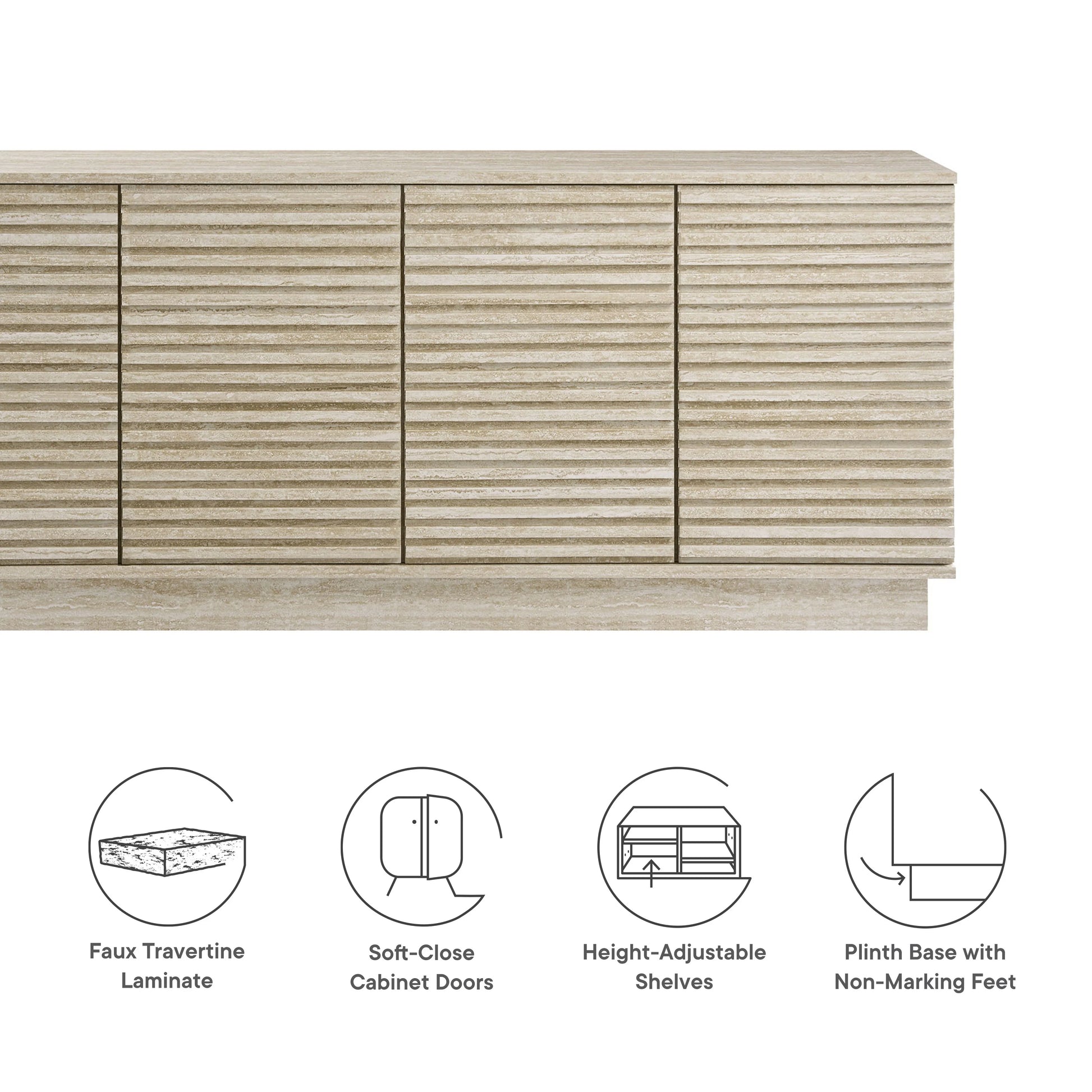 Render 70" Faux Travertine Sideboard Cabinet TV Stand in Travertine. - Venini Furniture 