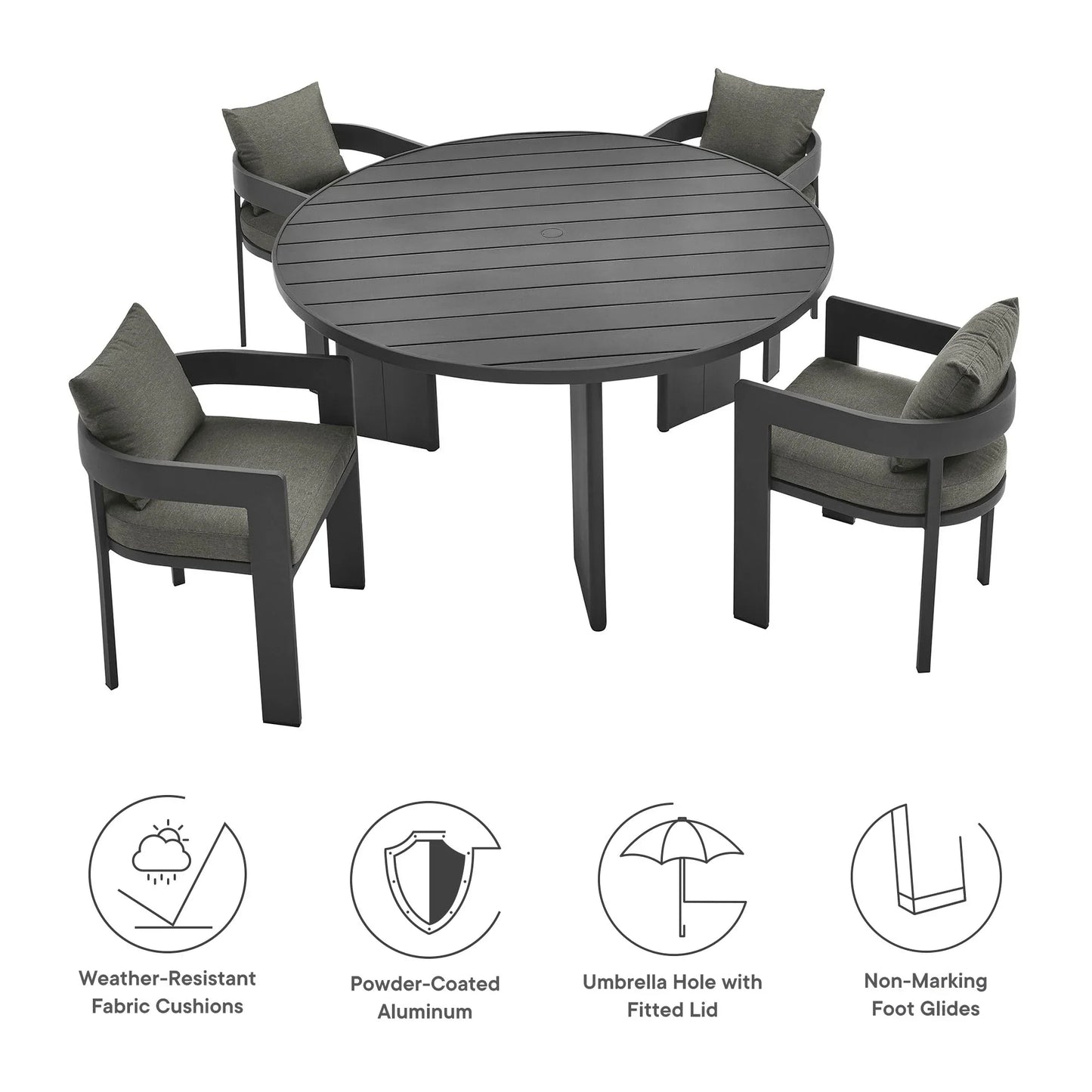 Tahoe 5-Piece Outdoor Patio Aluminum Dining Set. - Venini Furniture 