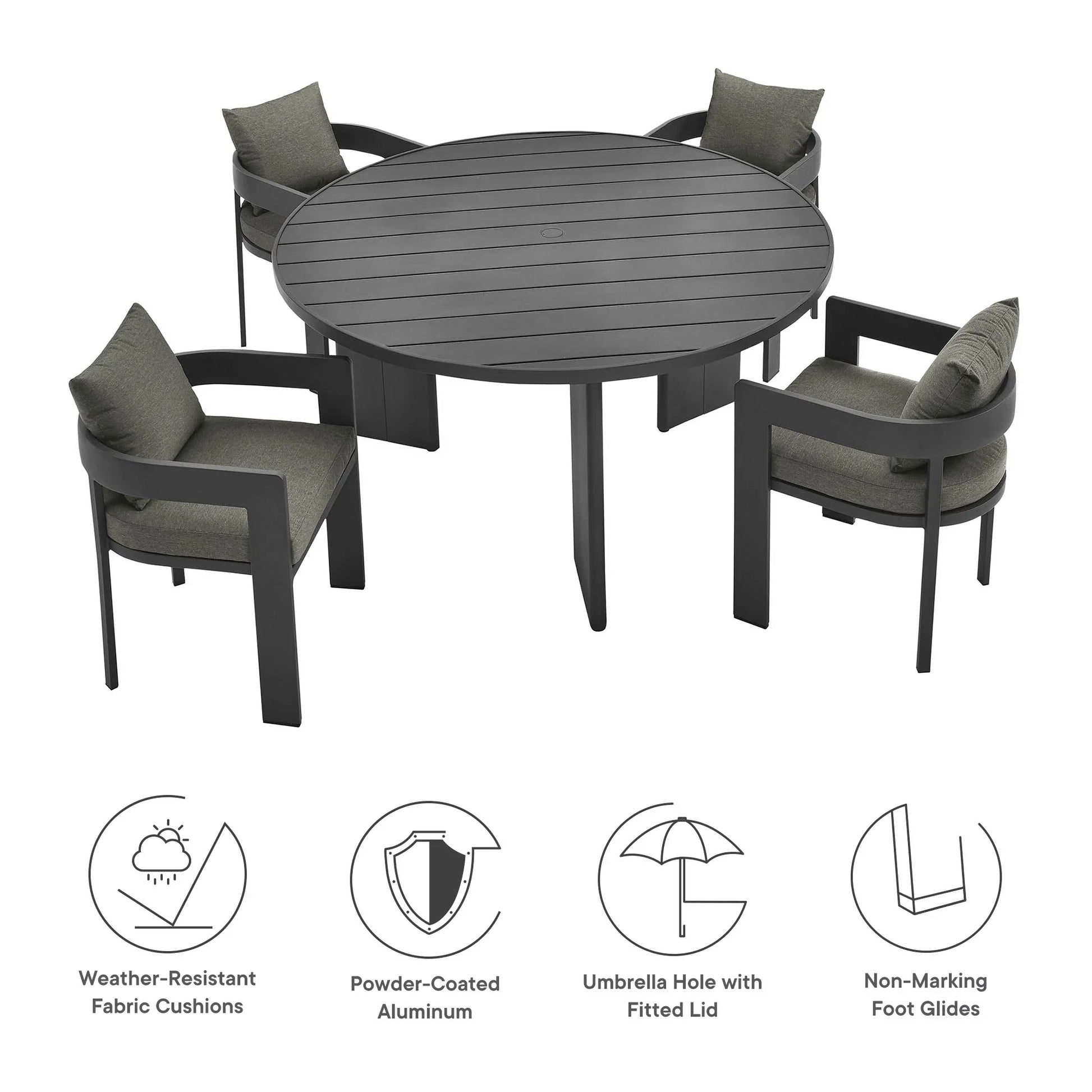 Tahoe 5-Piece Outdoor Patio Aluminum Dining Set. - Venini Furniture 