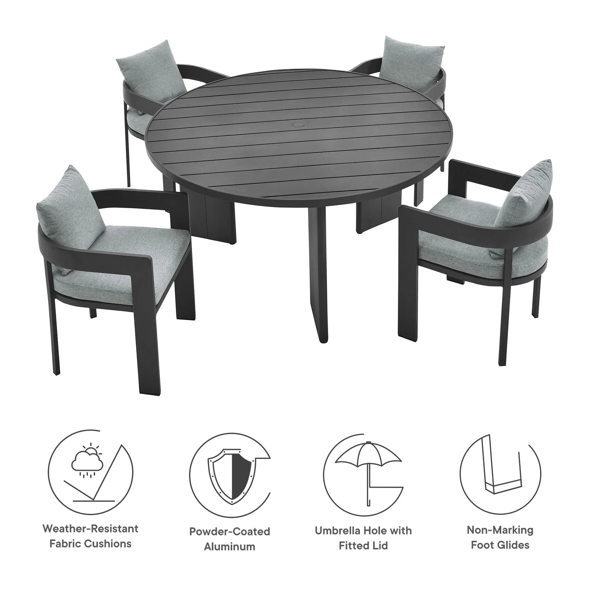Tahoe 5-Piece Outdoor Patio Aluminum Dining Set. - Venini Furniture 