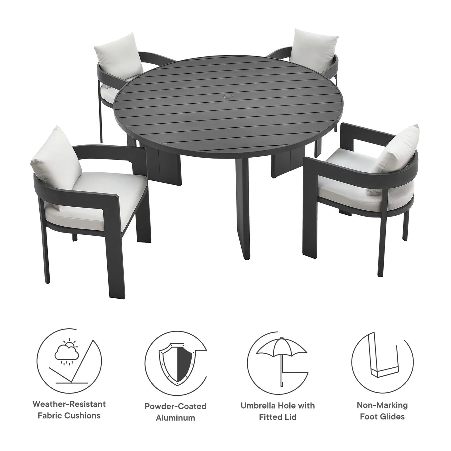 Tahoe 5-Piece Outdoor Patio Aluminum Dining Set. - Venini Furniture 