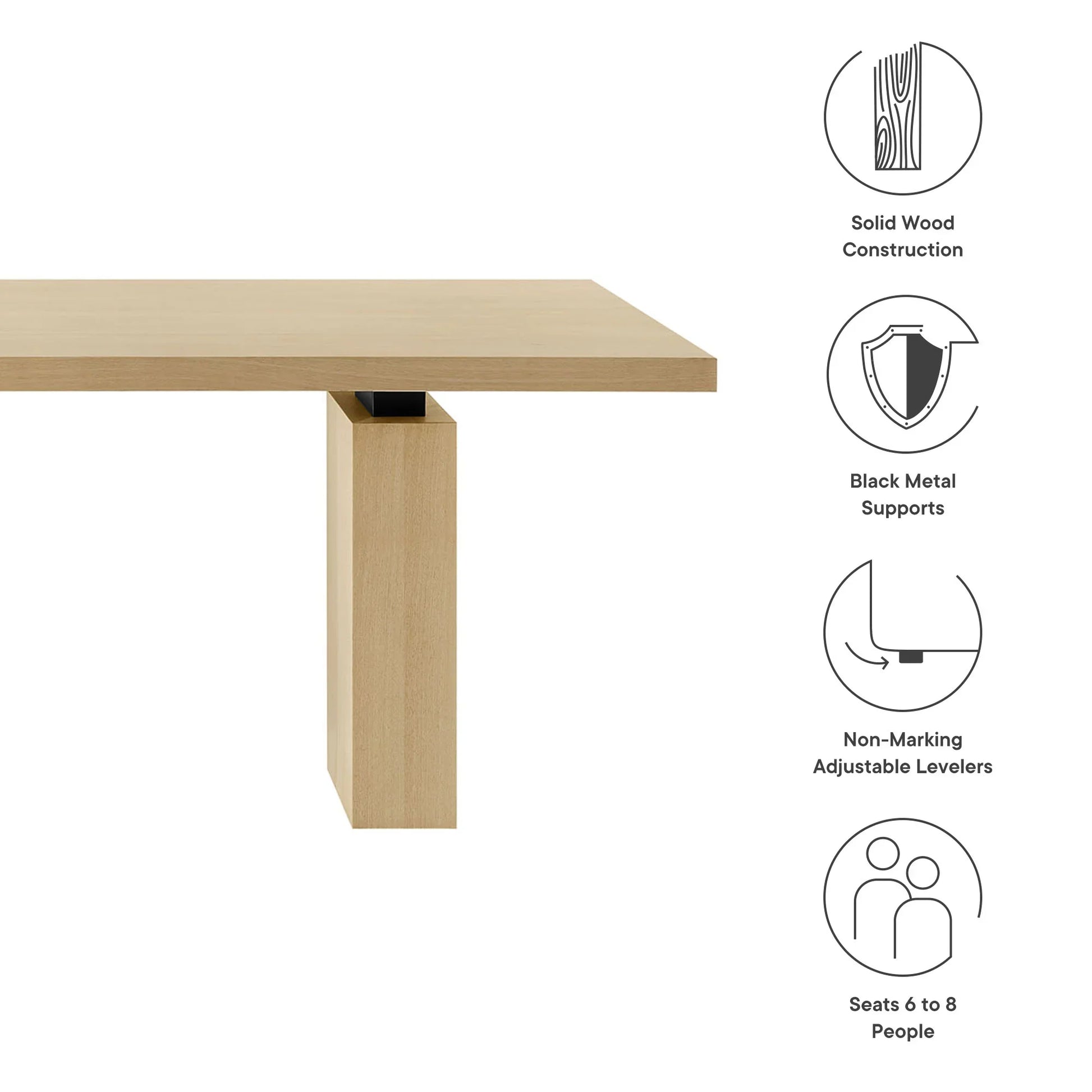 Piston 82" Rectangular Wood Dining Table in Natural. - Venini Furniture 