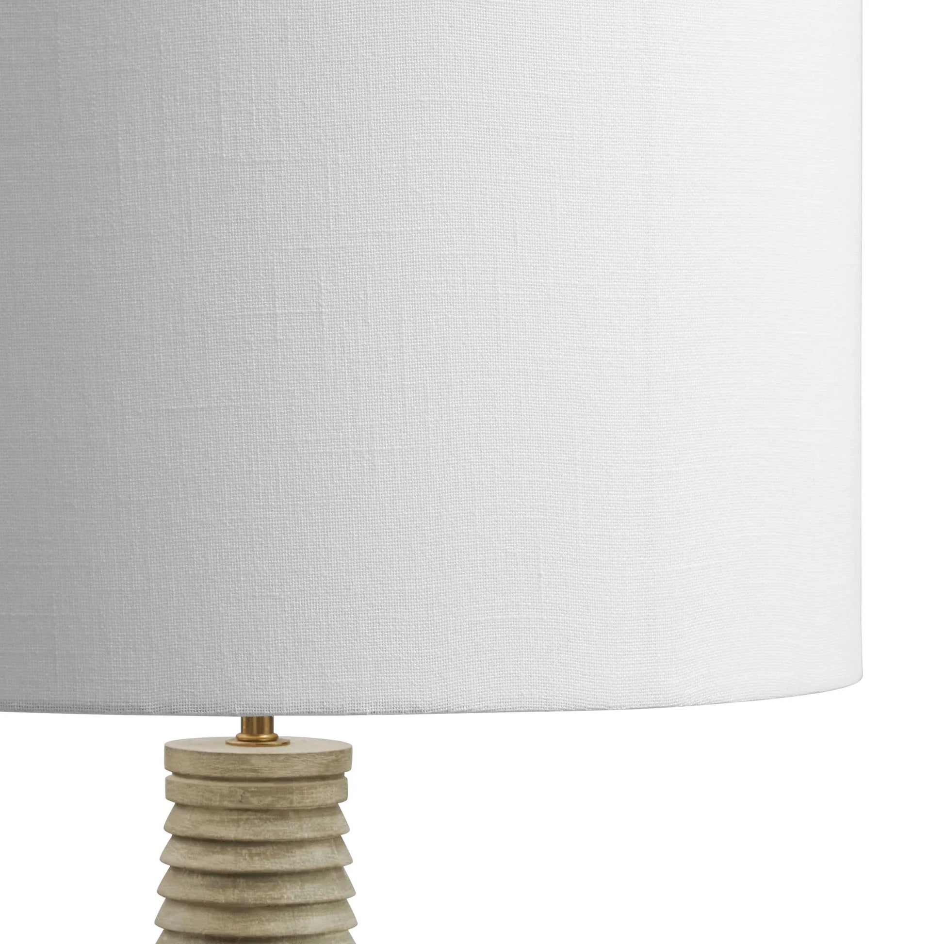 Saylor Carved Ribbed Wood Floor Lamp With Drum Shade in White Gray. - Venini Furniture 