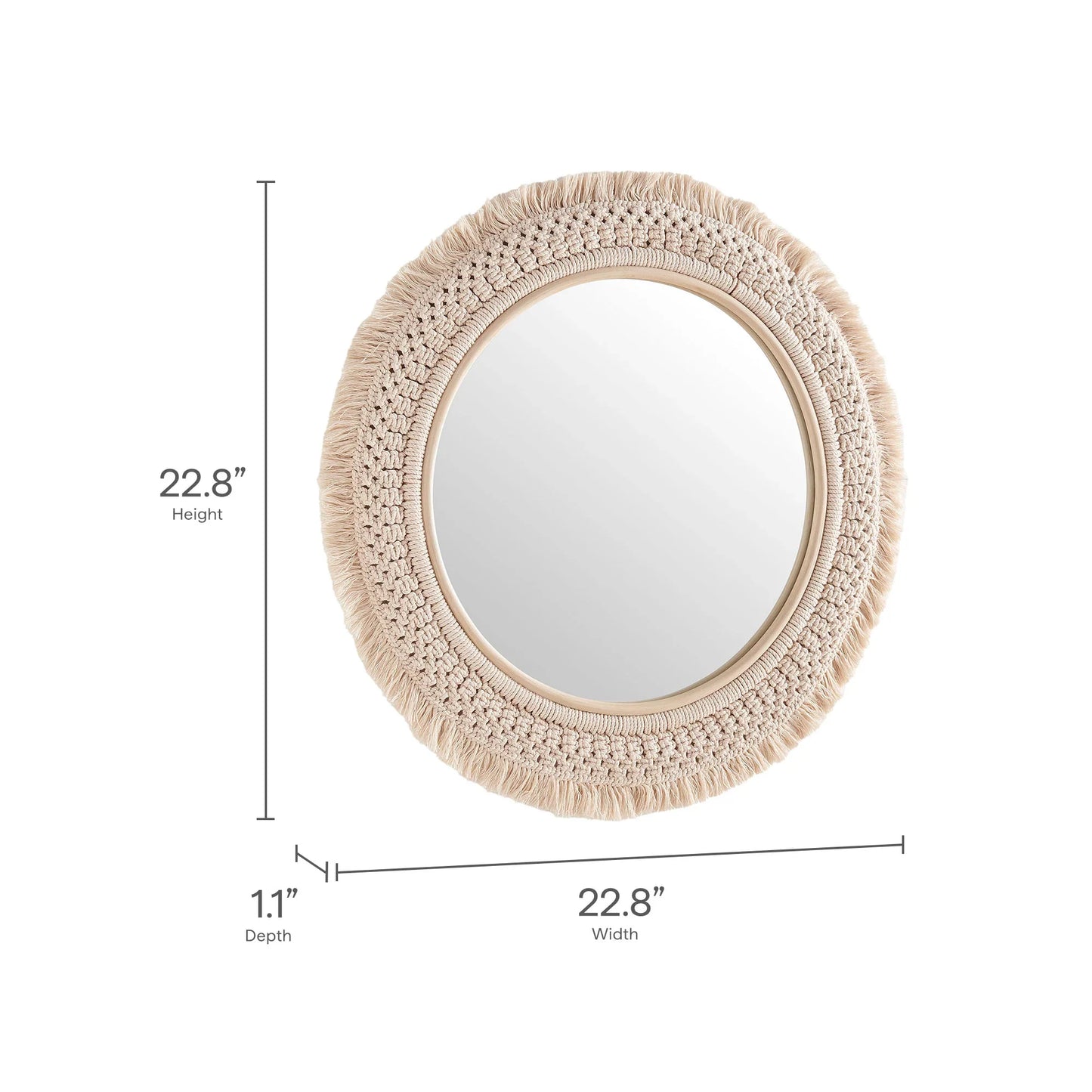 Jade Round Rattan Macrame Wall Mirror in Natural. - Venini Furniture 