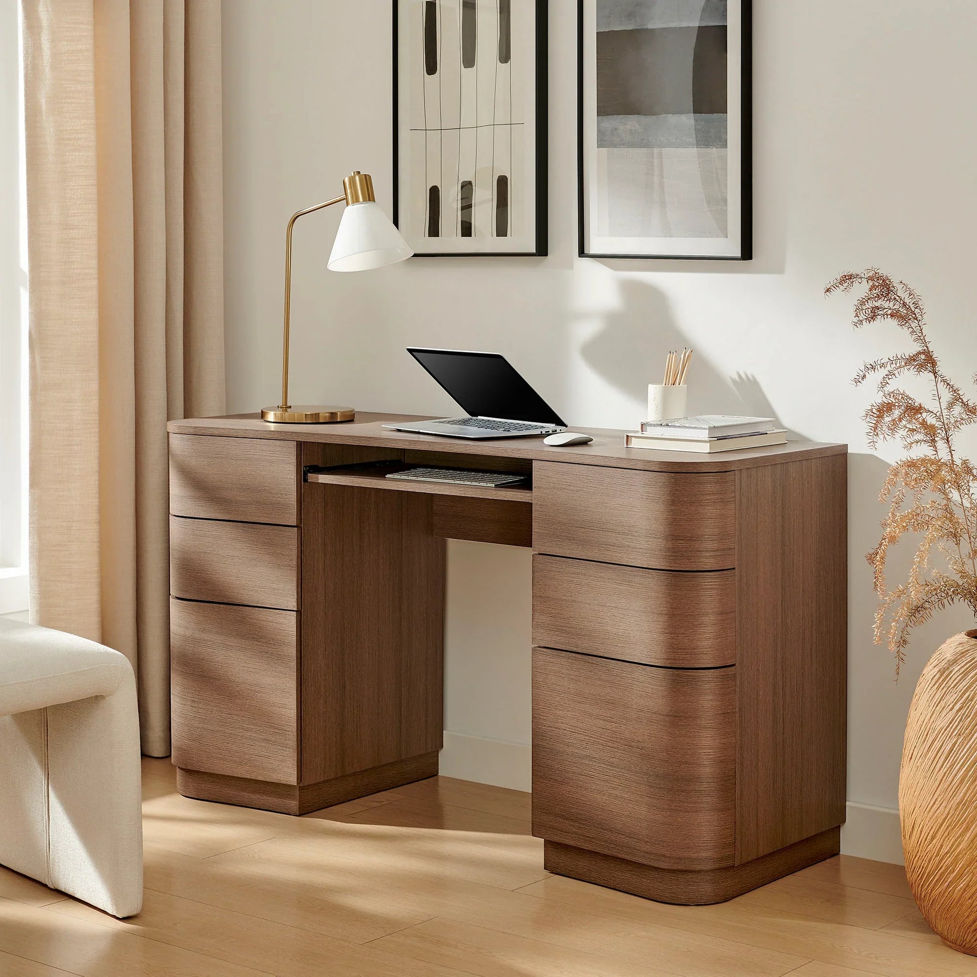 Mirae 55" 6-Drawer Curved Office Desk. - Venini Furniture 