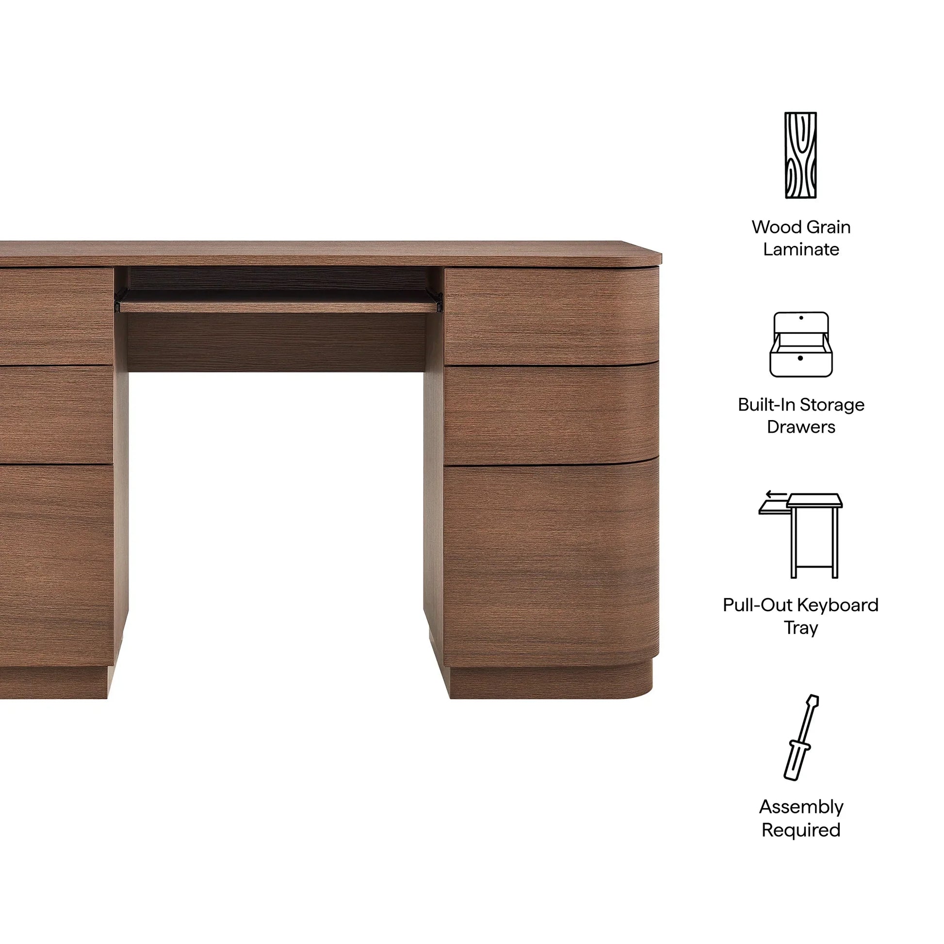 Mirae 55" 6-Drawer Curved Office Desk. - Venini Furniture 