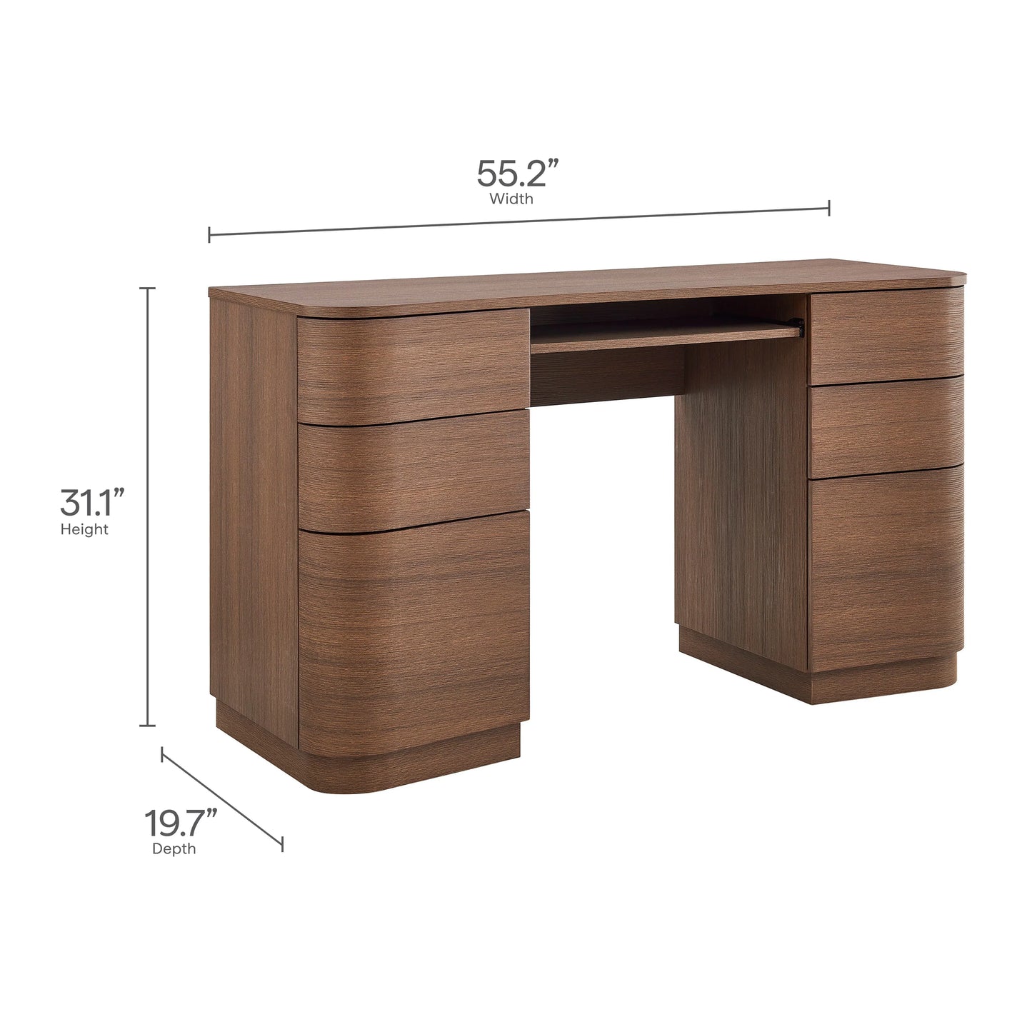 Mirae 55" 6-Drawer Curved Office Desk. - Venini Furniture 
