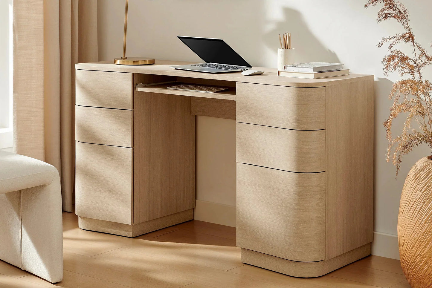 Mirae 55" 6-Drawer Curved Office Desk. - Venini Furniture 