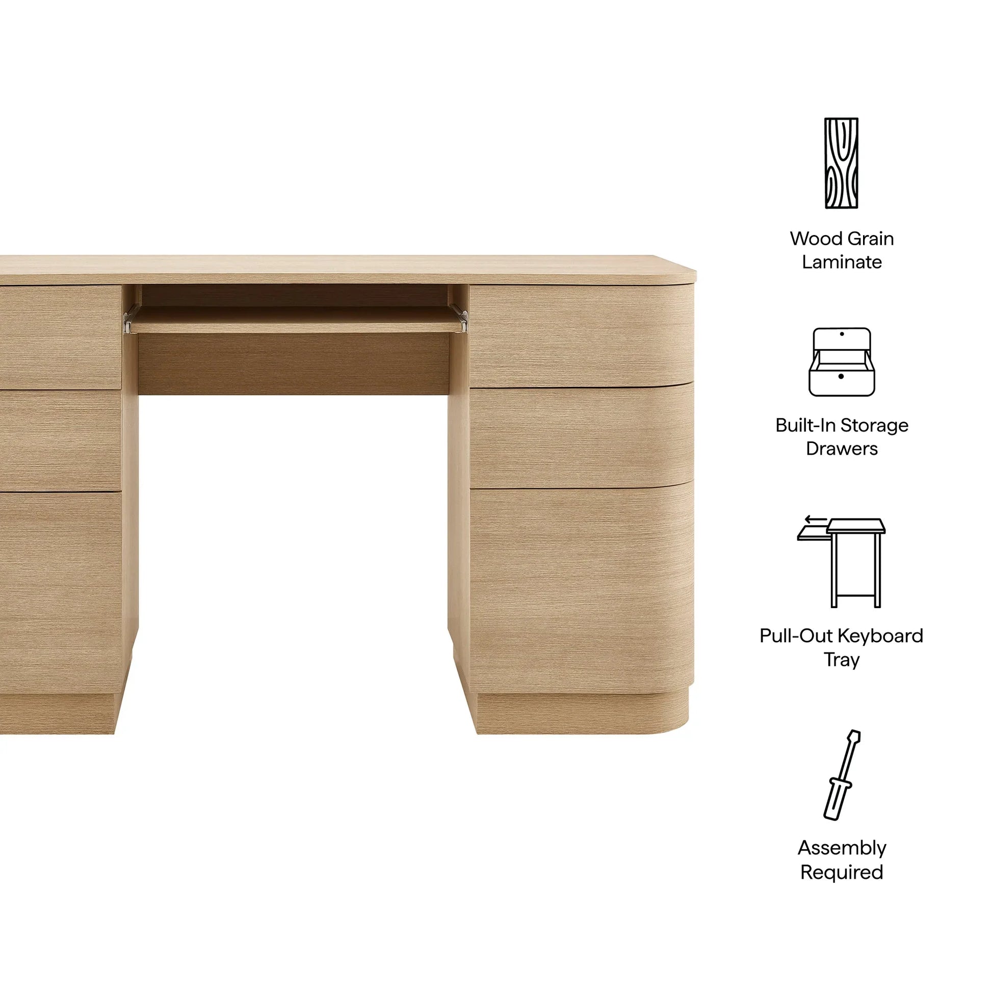 Mirae 55" 6-Drawer Curved Office Desk. - Venini Furniture 