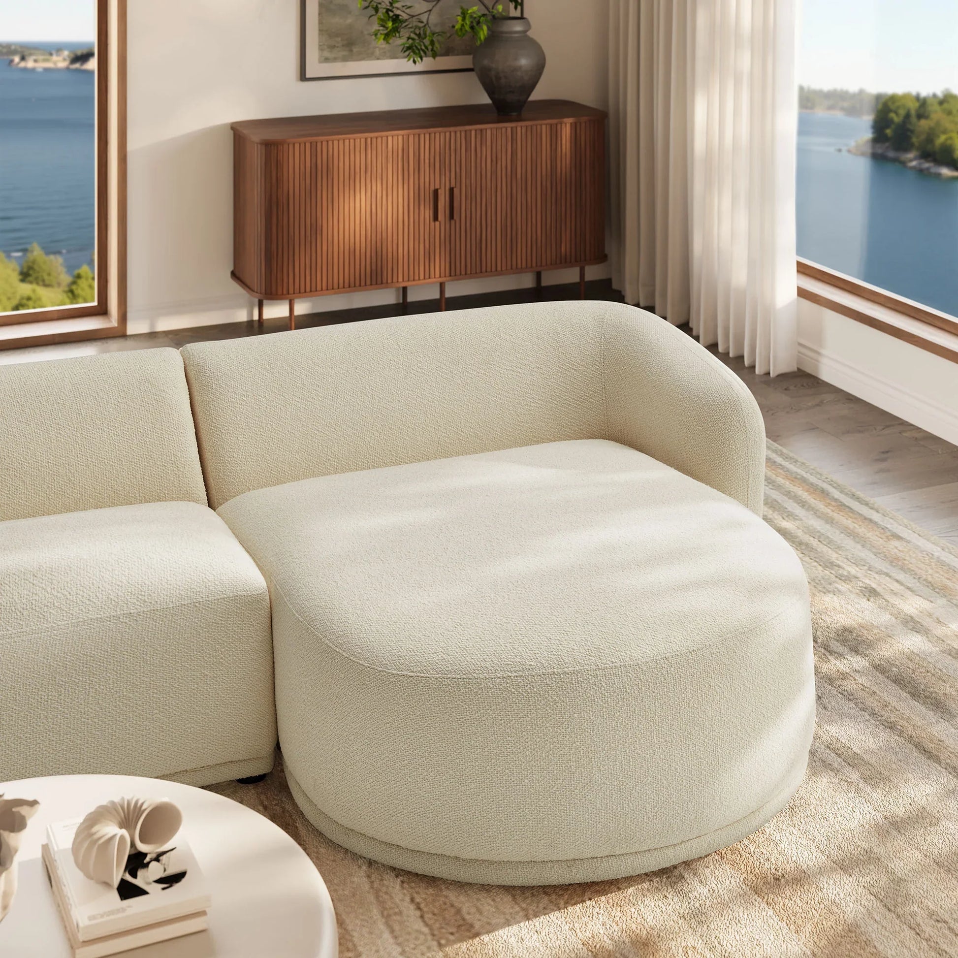 Monica 2 Piece Right Facing Boucle Fabric Modular Sofa with Chaise - Venini Furniture 